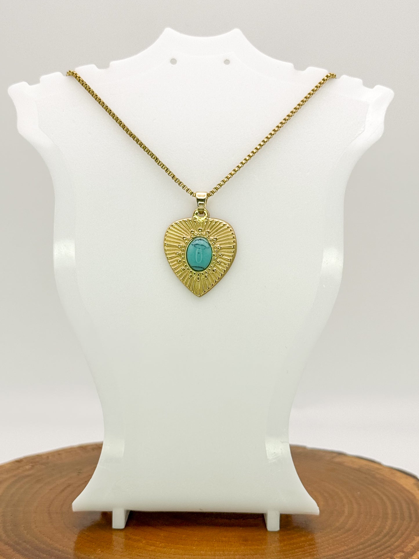 Heart of Gold Necklace- Natural Gemstones, Gold Stainless Steel Pendant Necklace