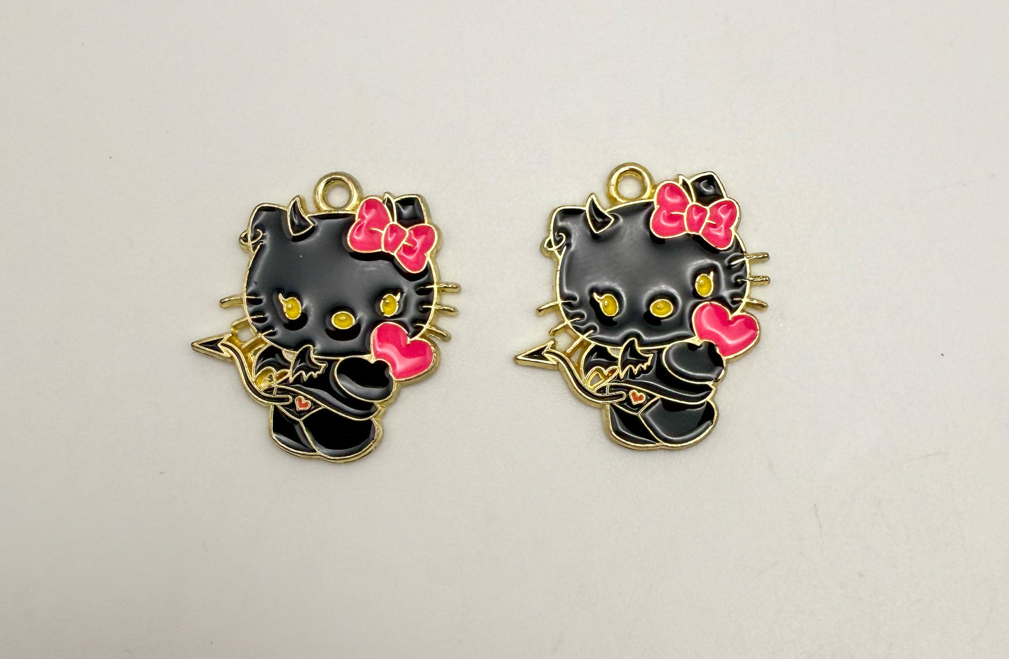 Gold & Black Enamel Cupid Hello Kitty DIY Metal Charms