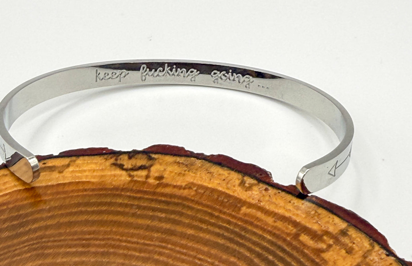 Stainless Steel “Keep F**king Going…” Cuff Bangle Bracelet