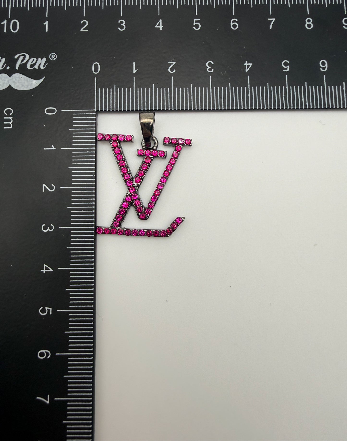 Pink Rhinestone Black LV Designer Metal Pendant