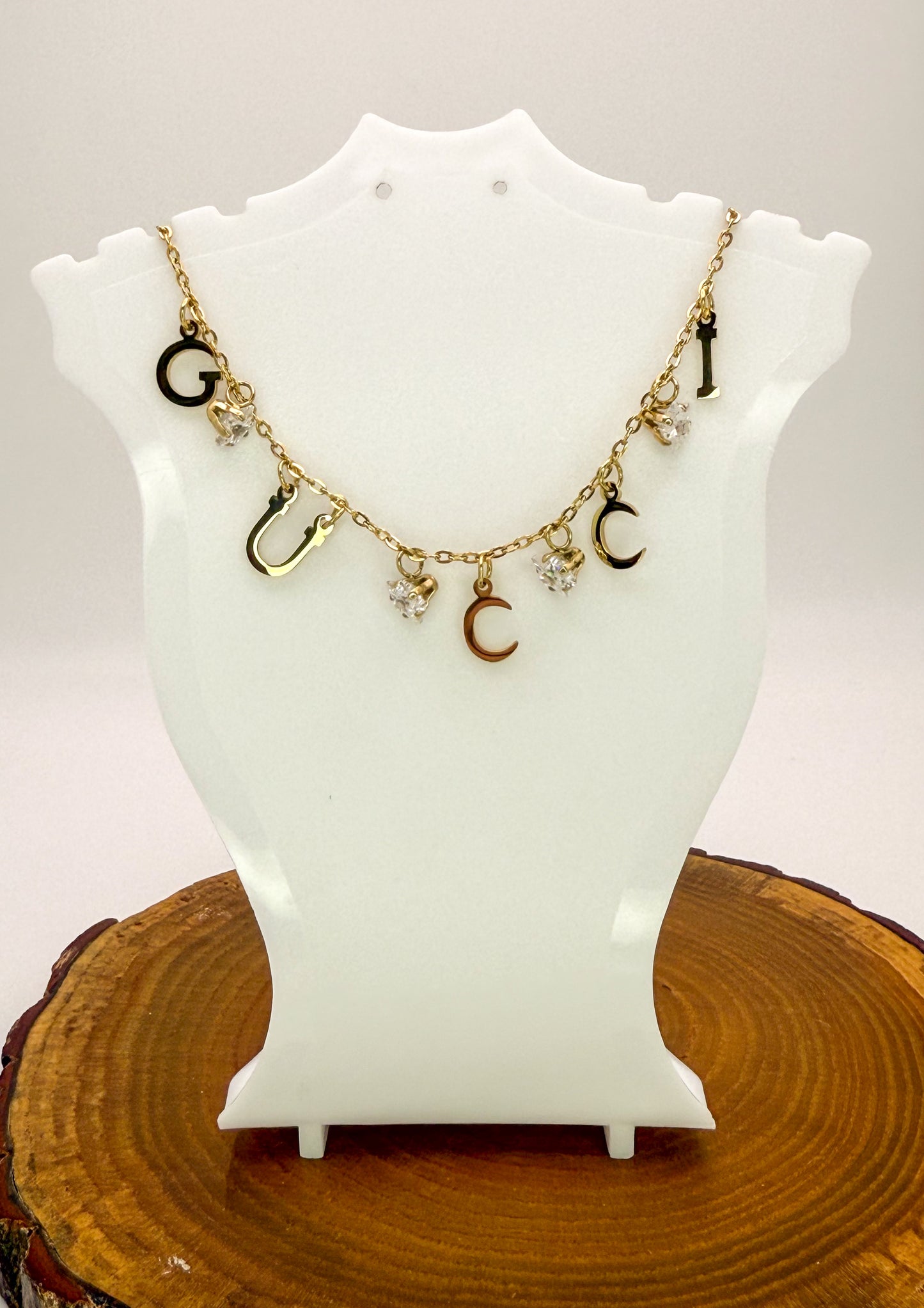 Gold Gucci Designer Dangle Adjustable Stainless Steel Necklace