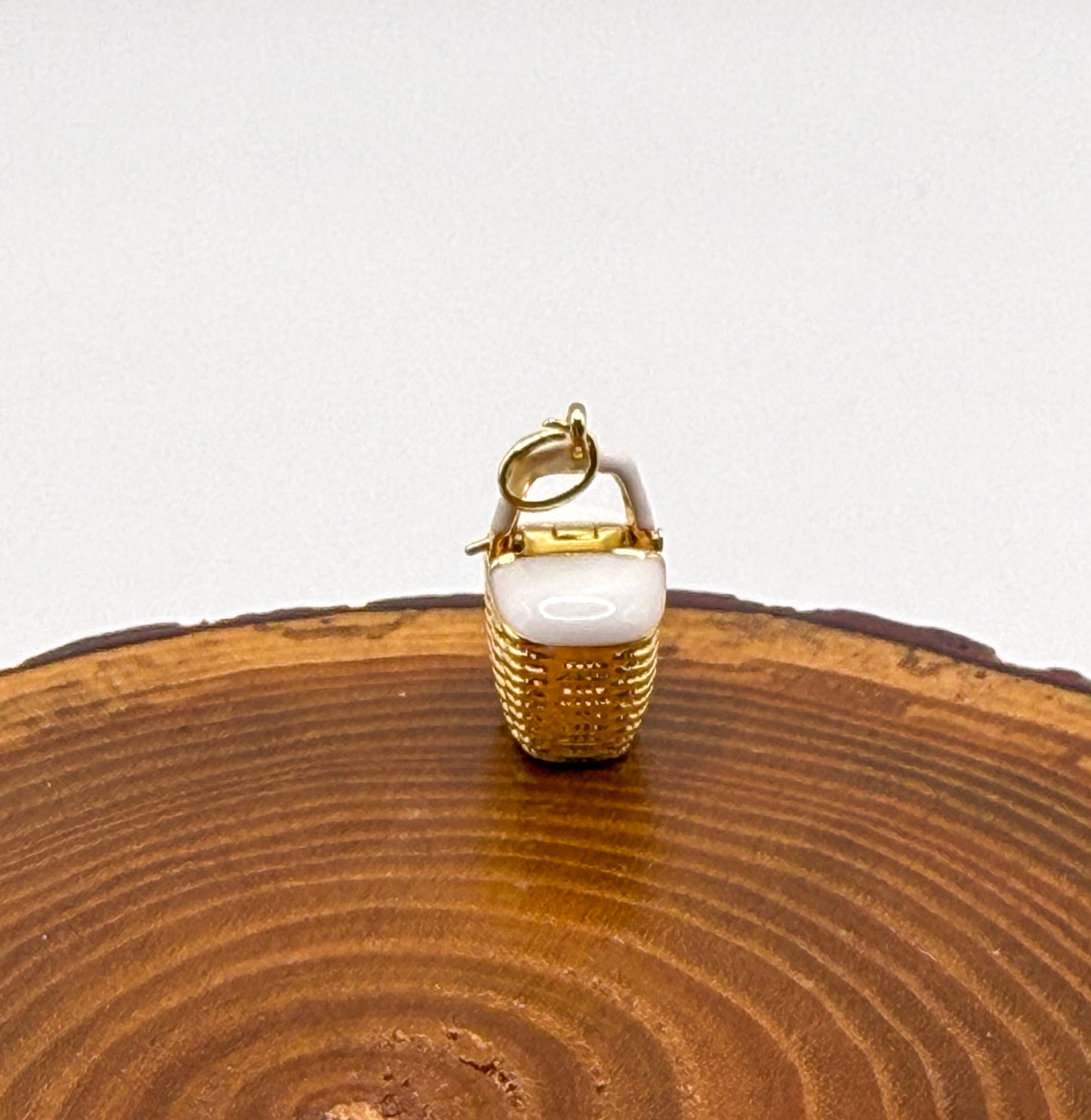 Gold Picnic Basket Charm Pendant