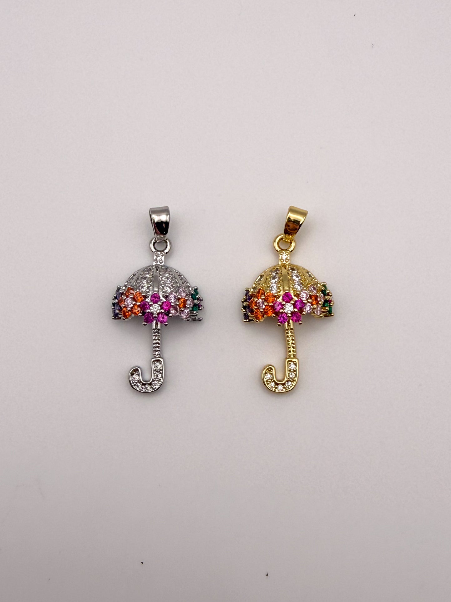 Colorful Zircon Gold & Silver Umbrella Charm Pendant