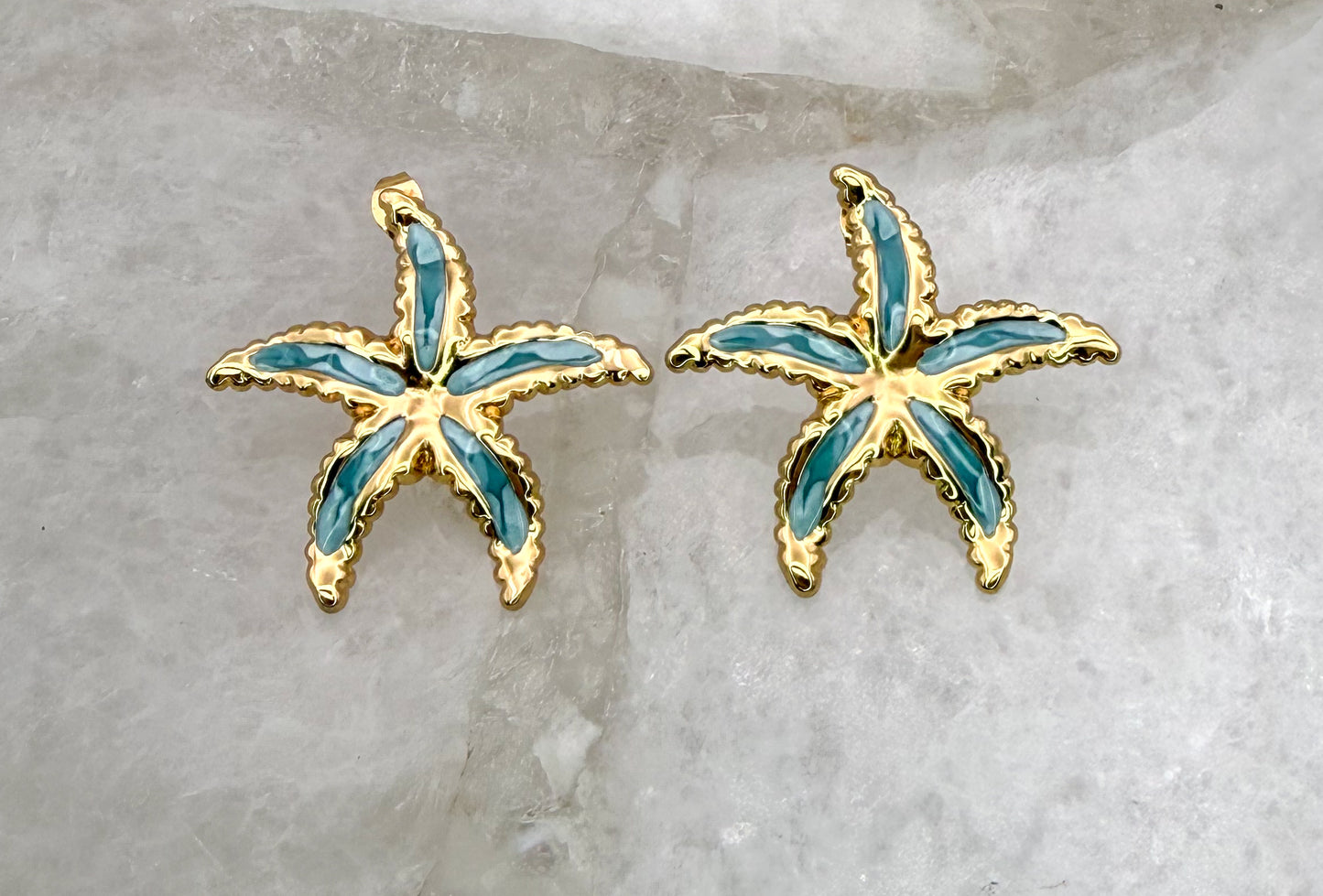 Gold Stainless Steel Colorful Starfish Stud Earrings