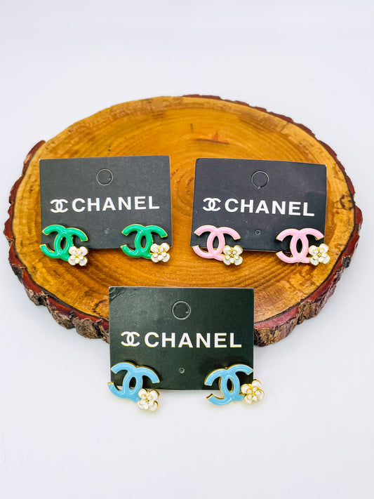 CC Colorful Enamel Gold Stud Earrings