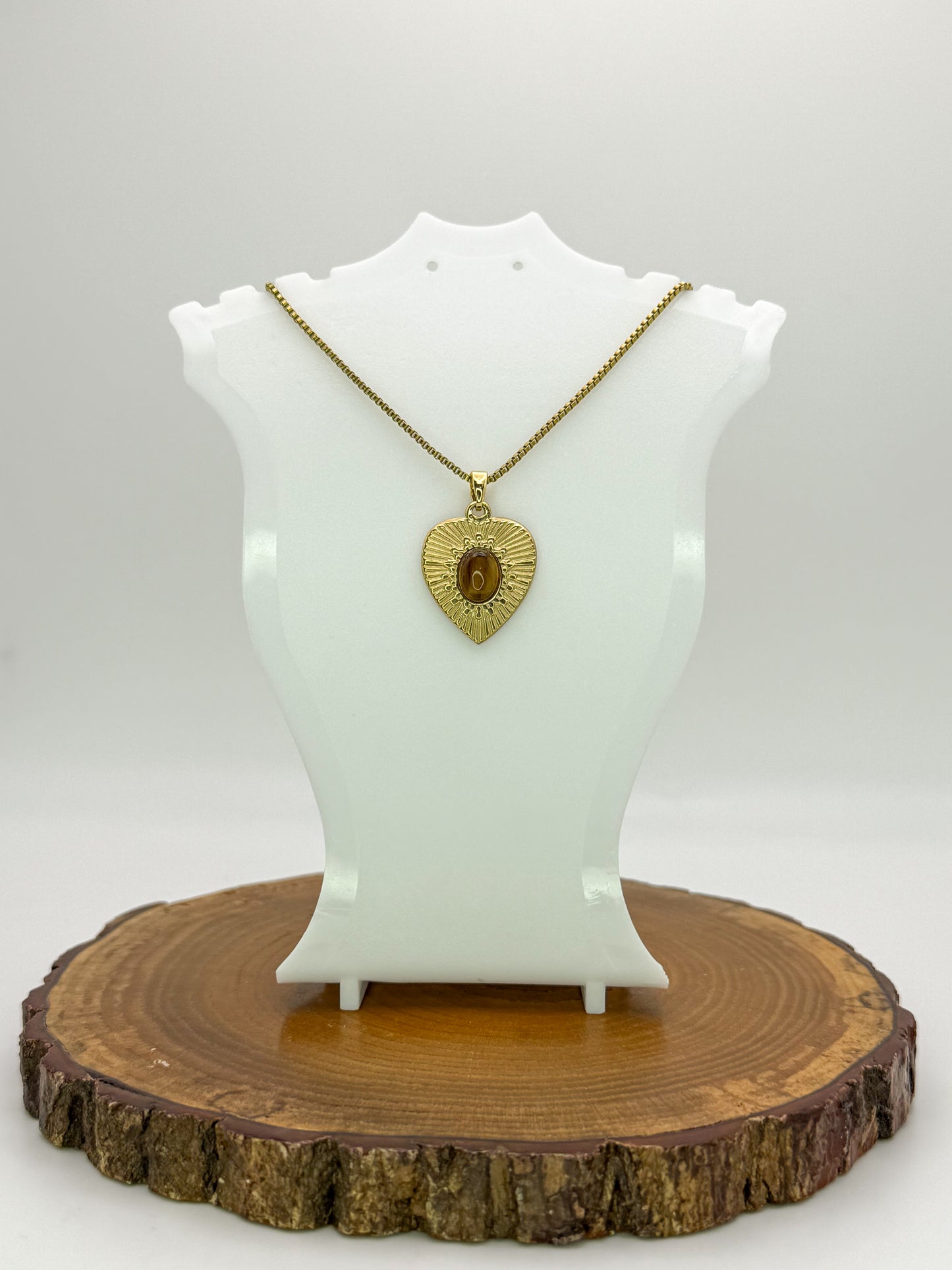 Heart of Gold Necklace- Natural Gemstones, Gold Stainless Steel Pendant Necklace