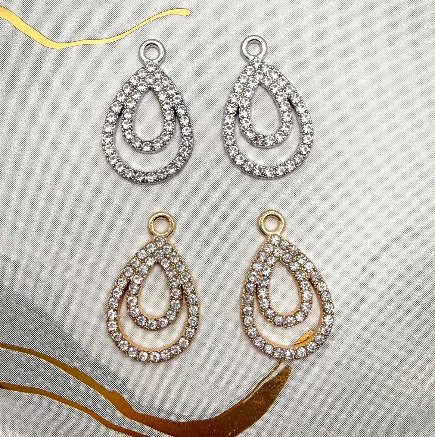 Elegant Rhinestone Double Teardrop Metal Charms