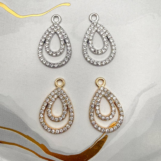 Elegant Rhinestone Double Teardrop Metal Charms