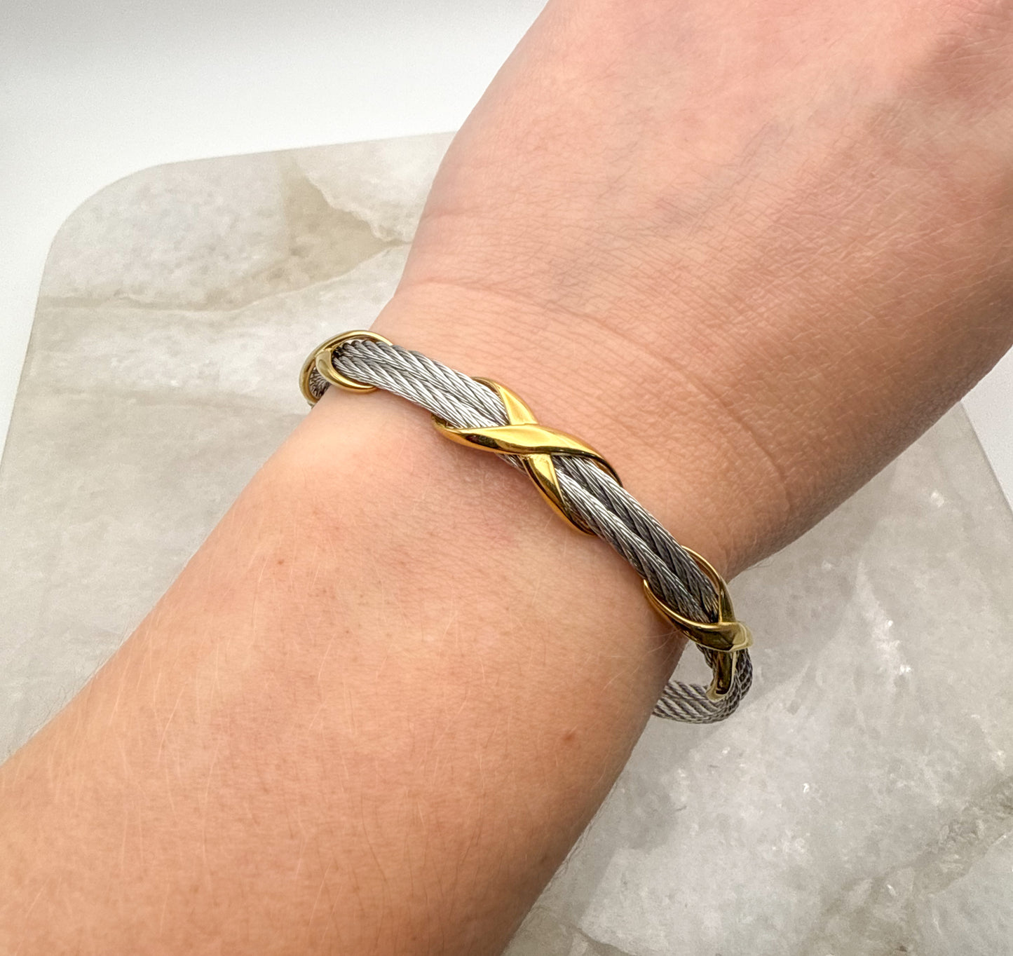 Stainless Steel Mixed Metals Bangle Cuff Bracelet