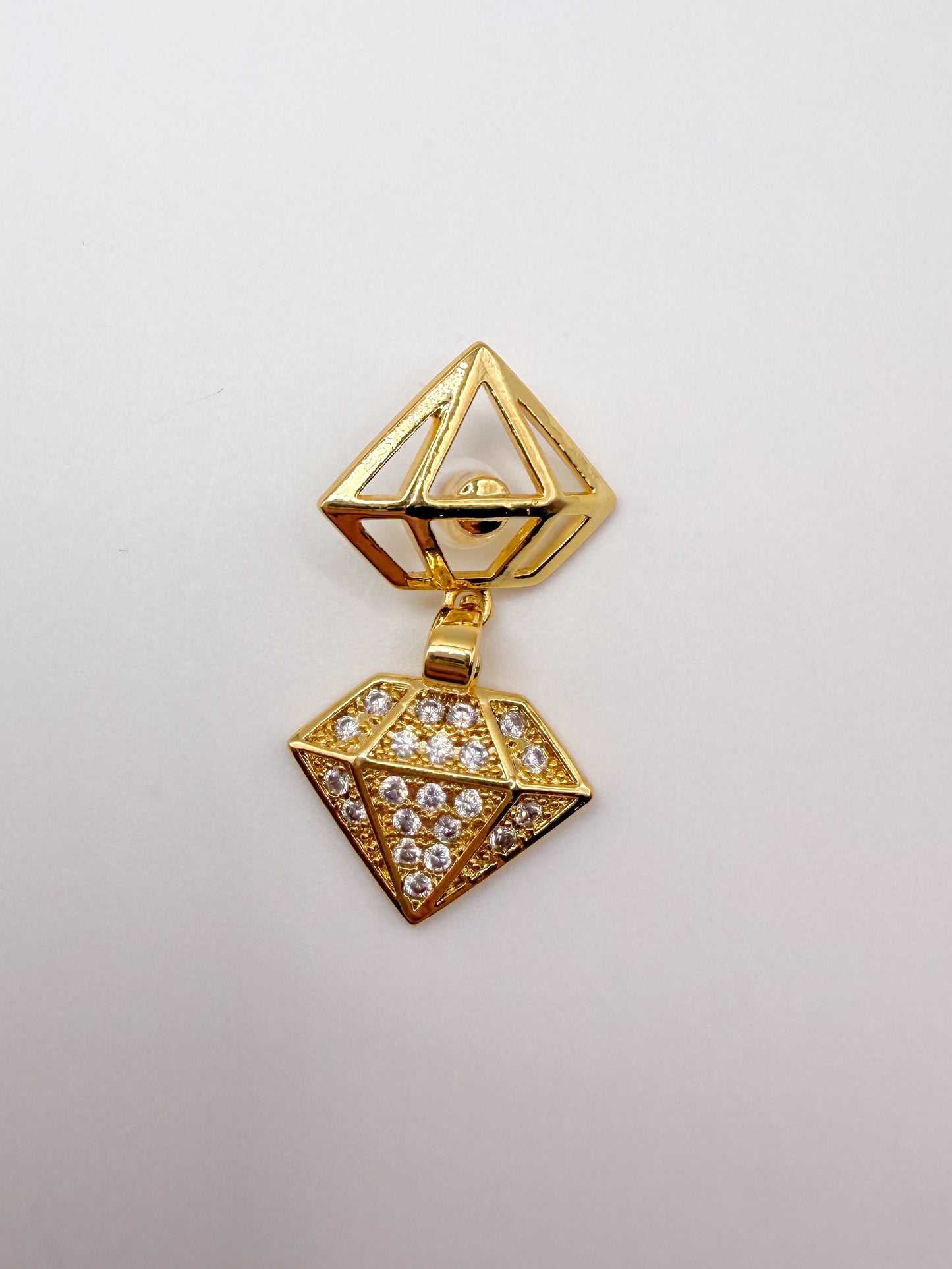 Double Open Gold Diamond with Center Pearl Charm Pendant