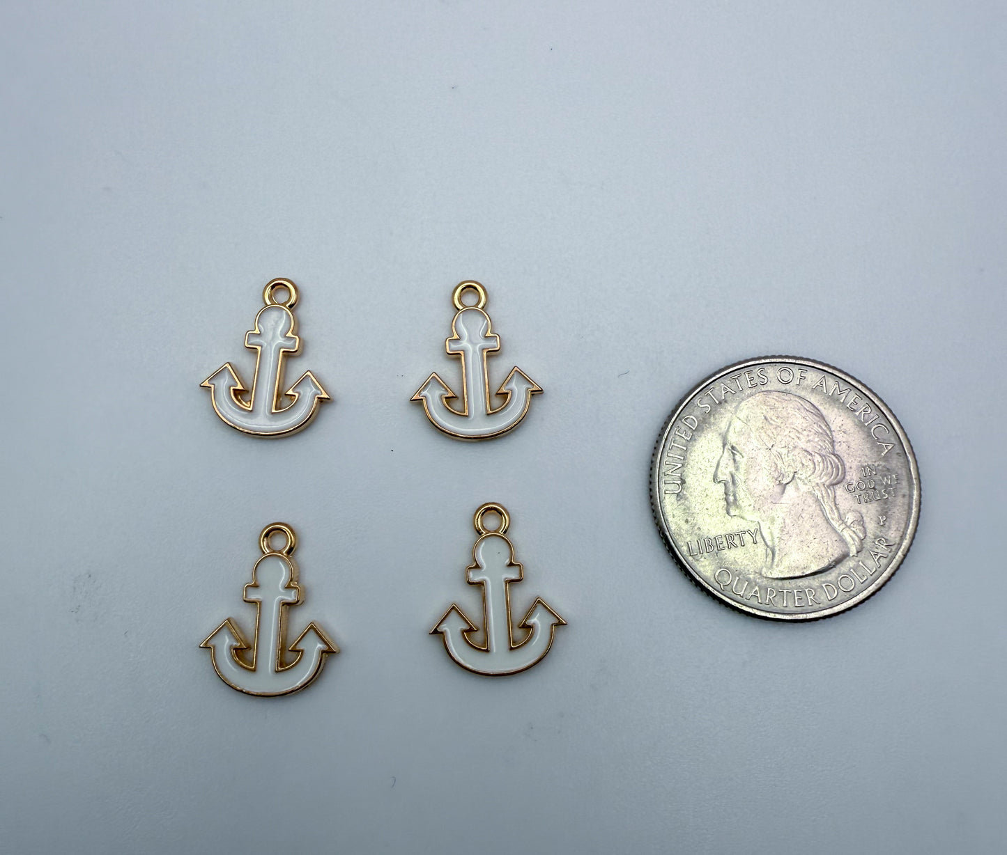 White Enamel Gold Anchor Charms