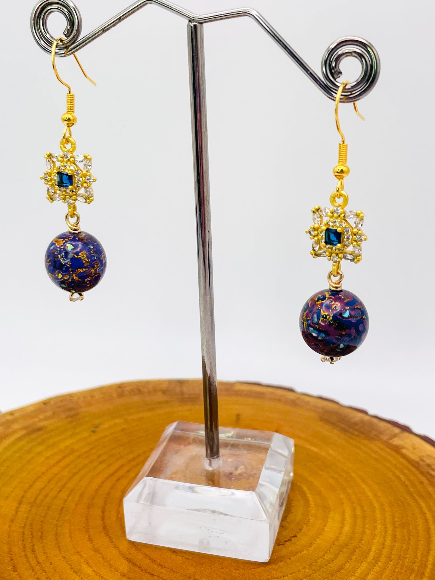 Handmade Daji Lacquer Beaded Bling Earrings with Natural Opal Inclusions