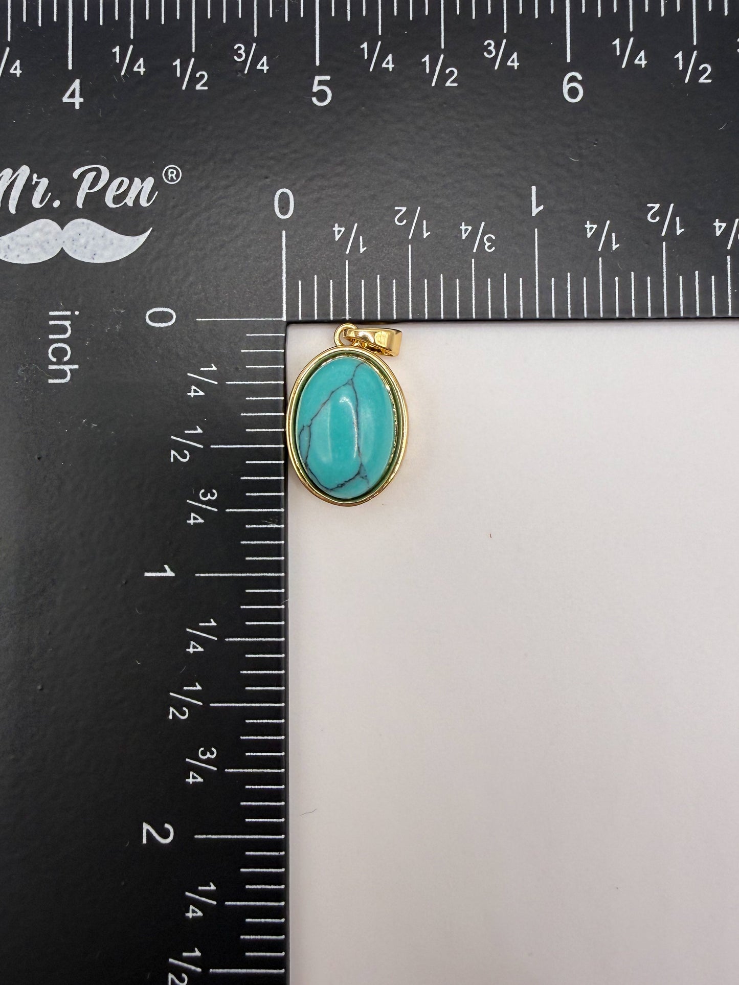 Gold Clover Design Cased Turquoise Oval Charm Pendant