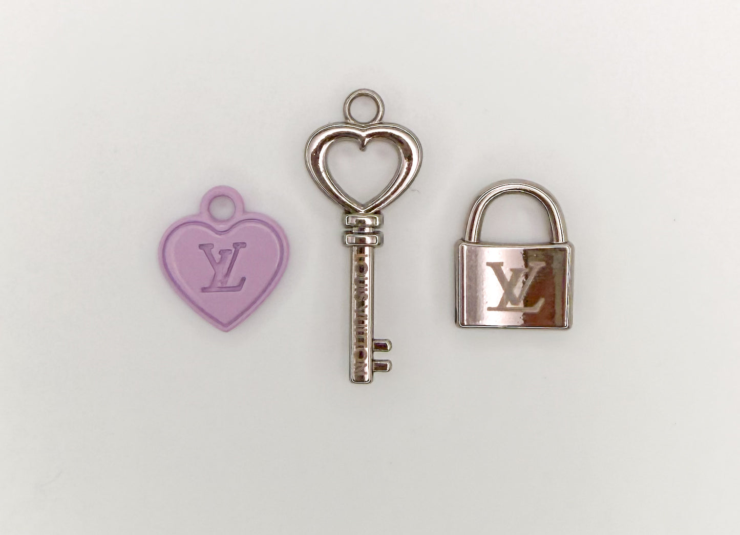 High Quality LV Inspired Lock N Key, Heart Colorful Metal Charm sets