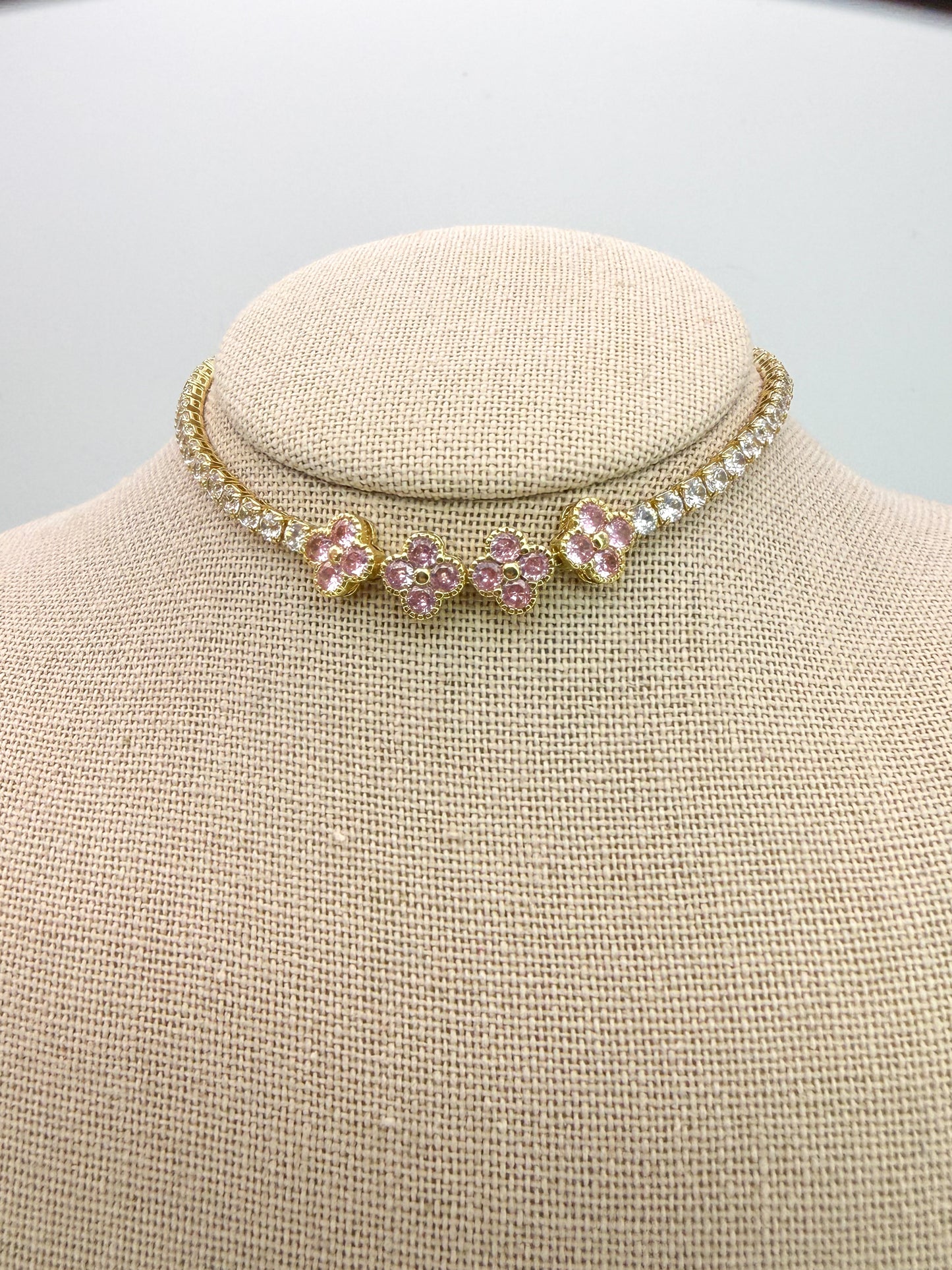 Bling Bling Pink Clover Zircon Covered Link Bracelet