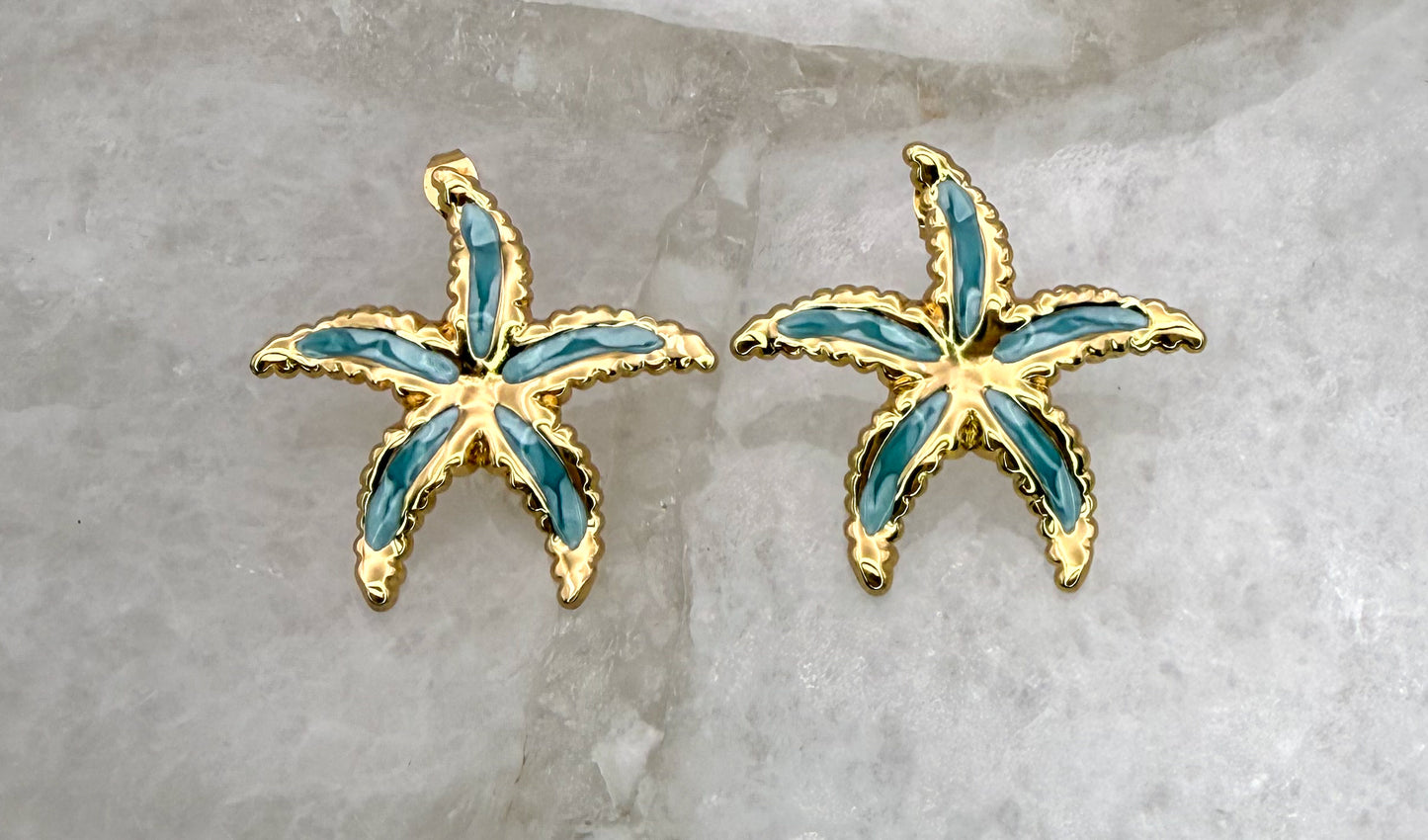 Gold Stainless Steel Colorful Starfish Stud Earrings