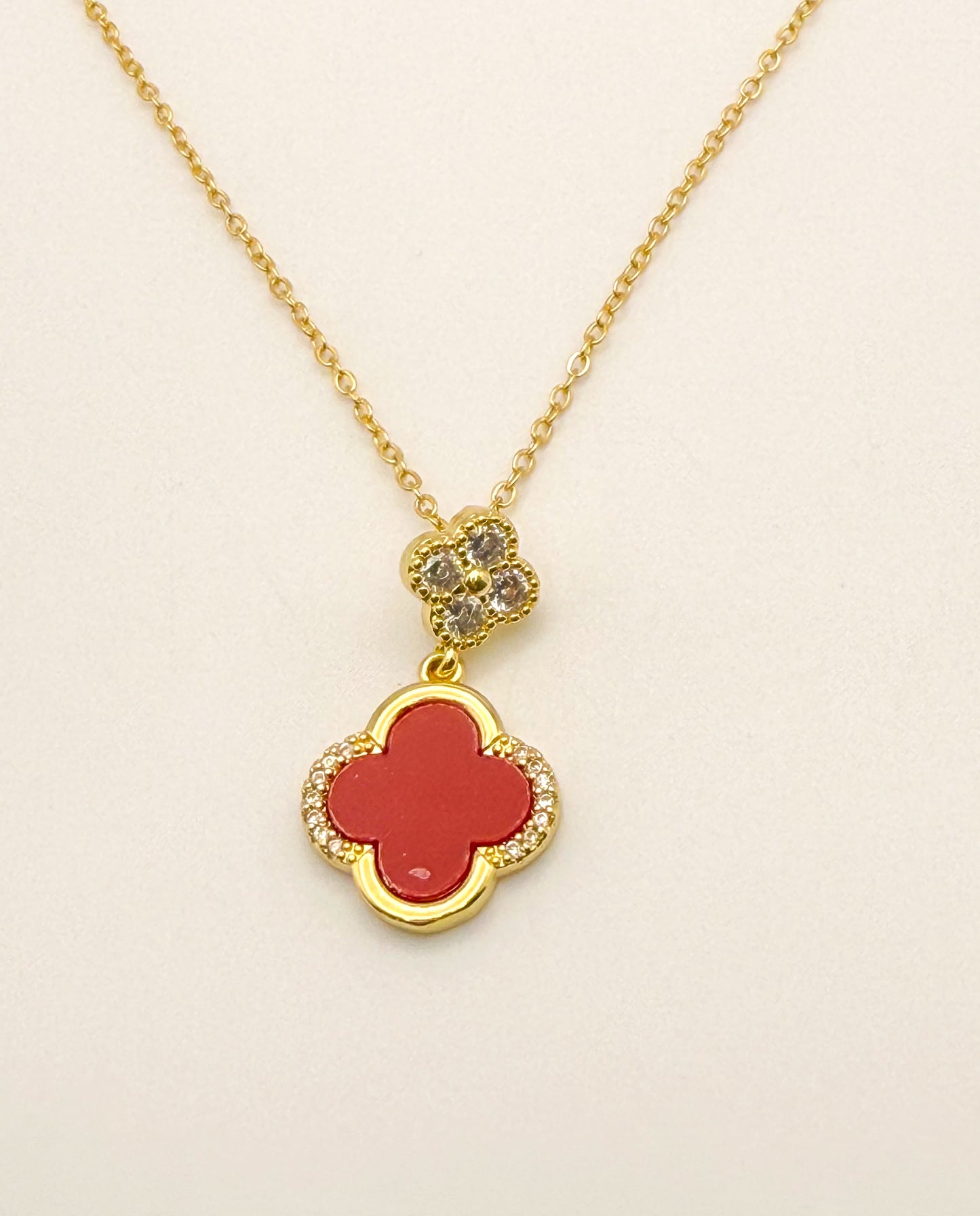 LV Double Red Clover 16K Gold Filled Necklace