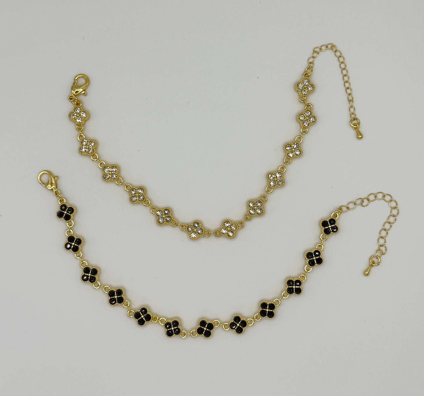 Gold Double Sided Black & Clear Clover Zircon Bracelet