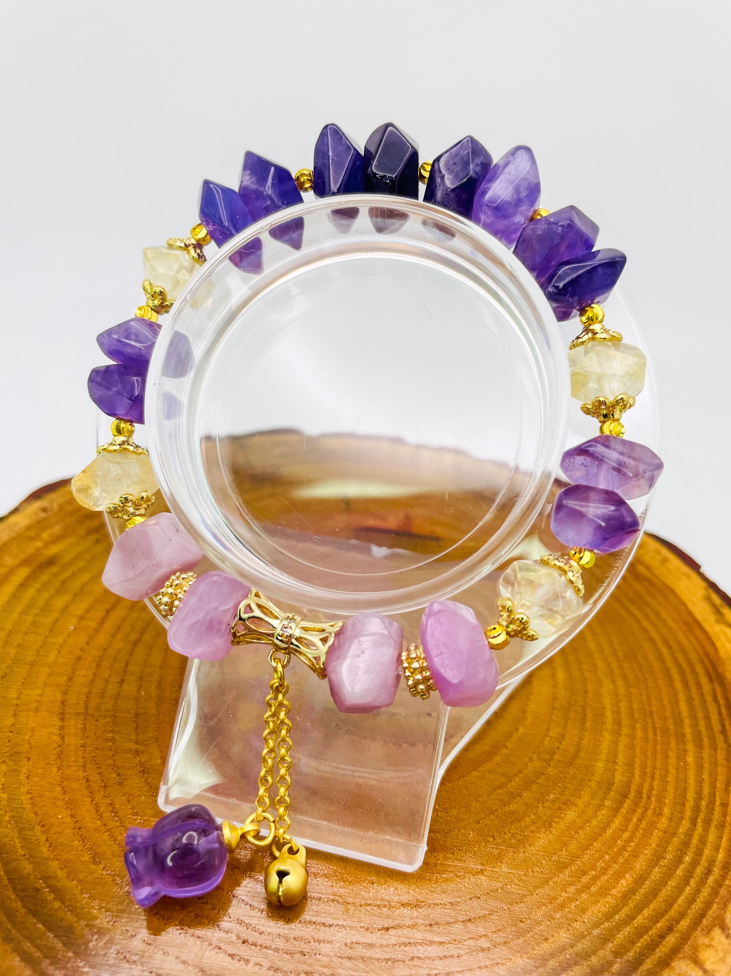 Natural Amethyst, Kunznite & Citrine Tulip Statement Bracelet