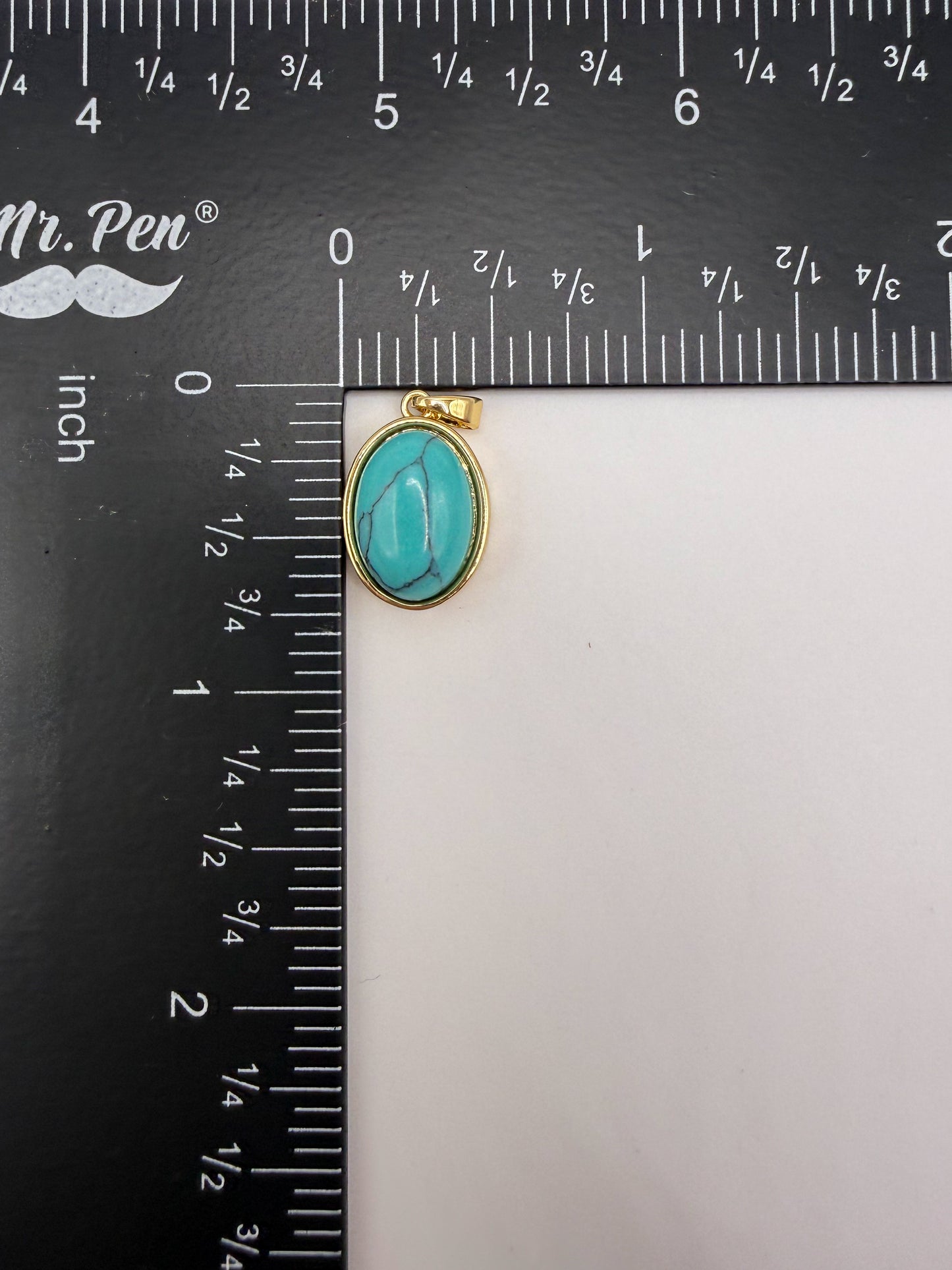 Gold Clover Design Cased Turquoise Oval Charm Pendant