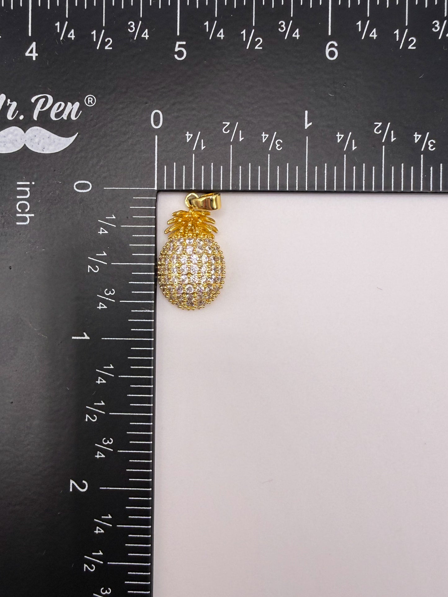 Gold Zircon Covered Pineapple Charm Pendant