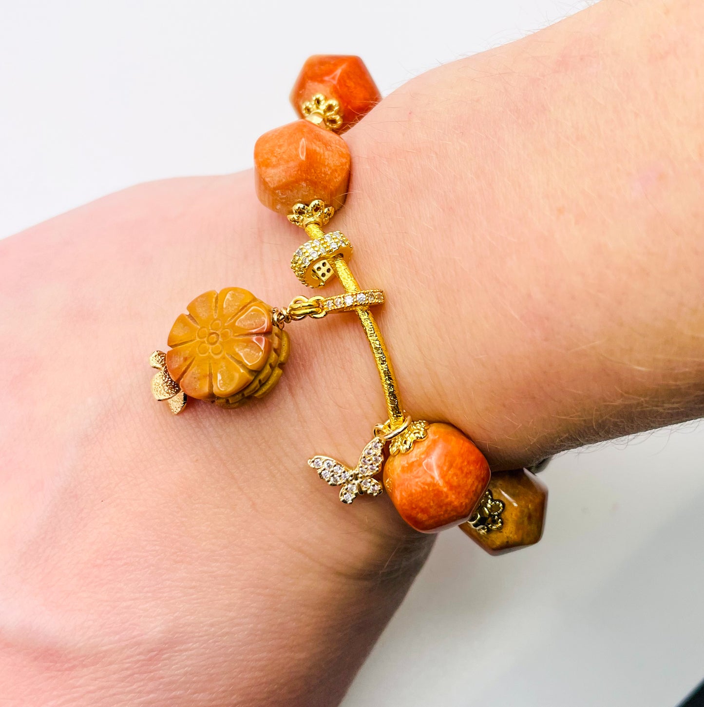 Natural Coral Jade Statement Bracelet