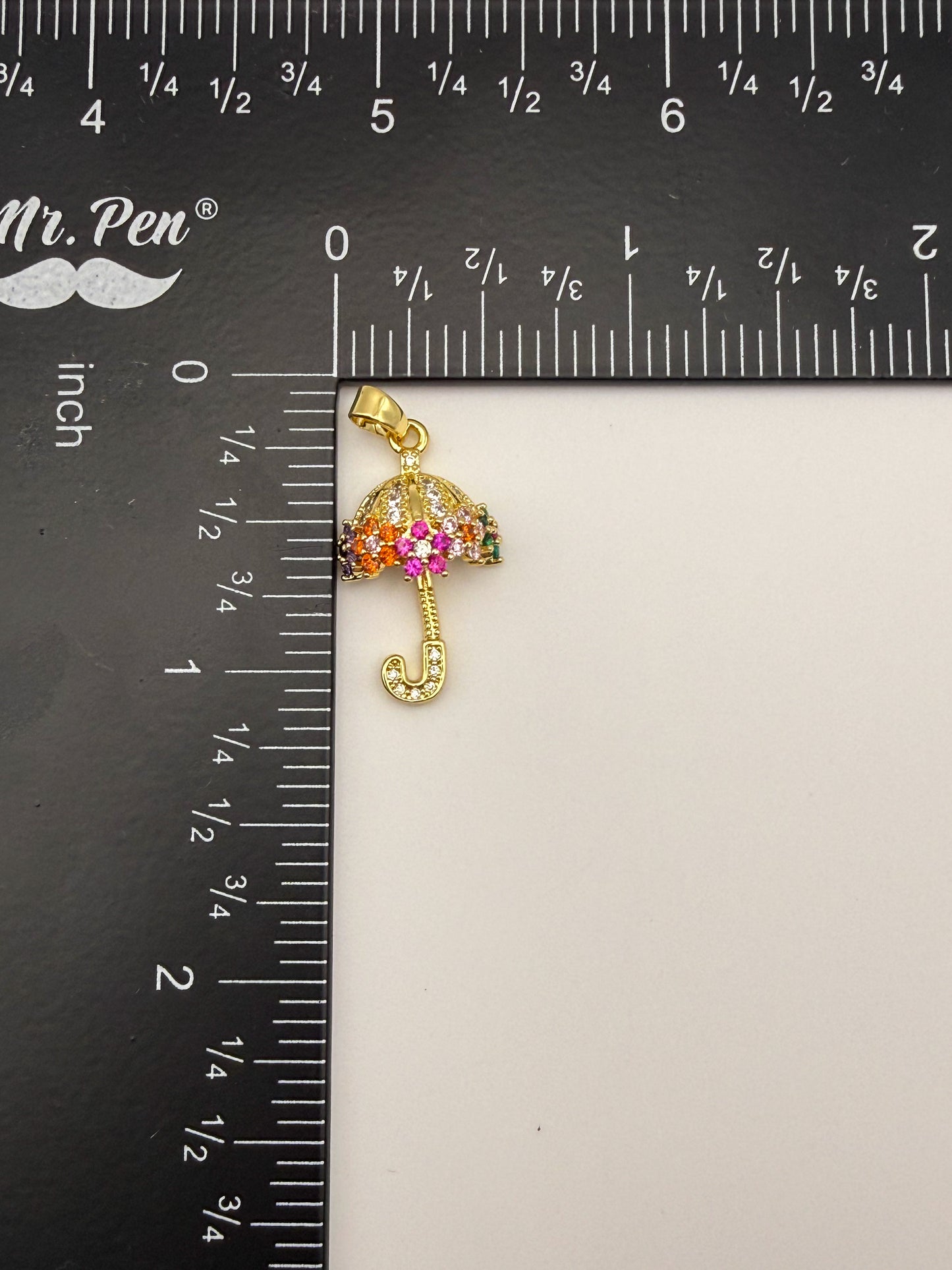 Colorful Zircon Gold & Silver Umbrella Charm Pendant