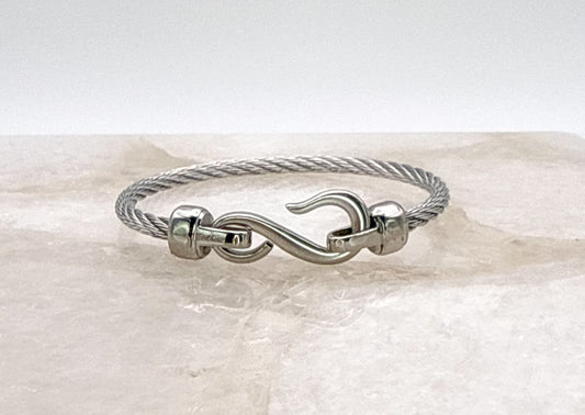 Silver Stainless Steel Hook Clasp Bangle Bracelet
