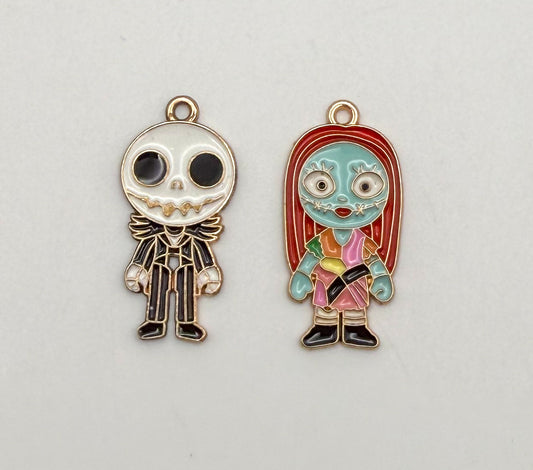 Nightmare Before Christmas Jack & Sally Gold DIY Metal Charms