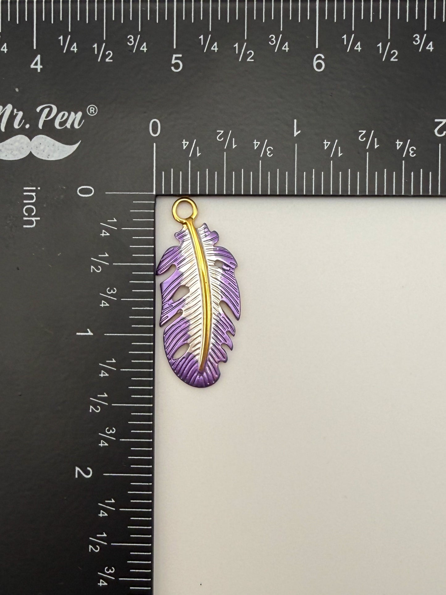 Stainless Steel Gold Purple Enamel Feather Charm Pendant