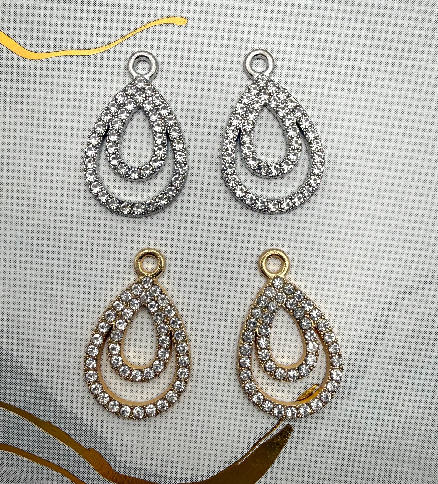 Elegant Rhinestone Double Teardrop Metal Charms