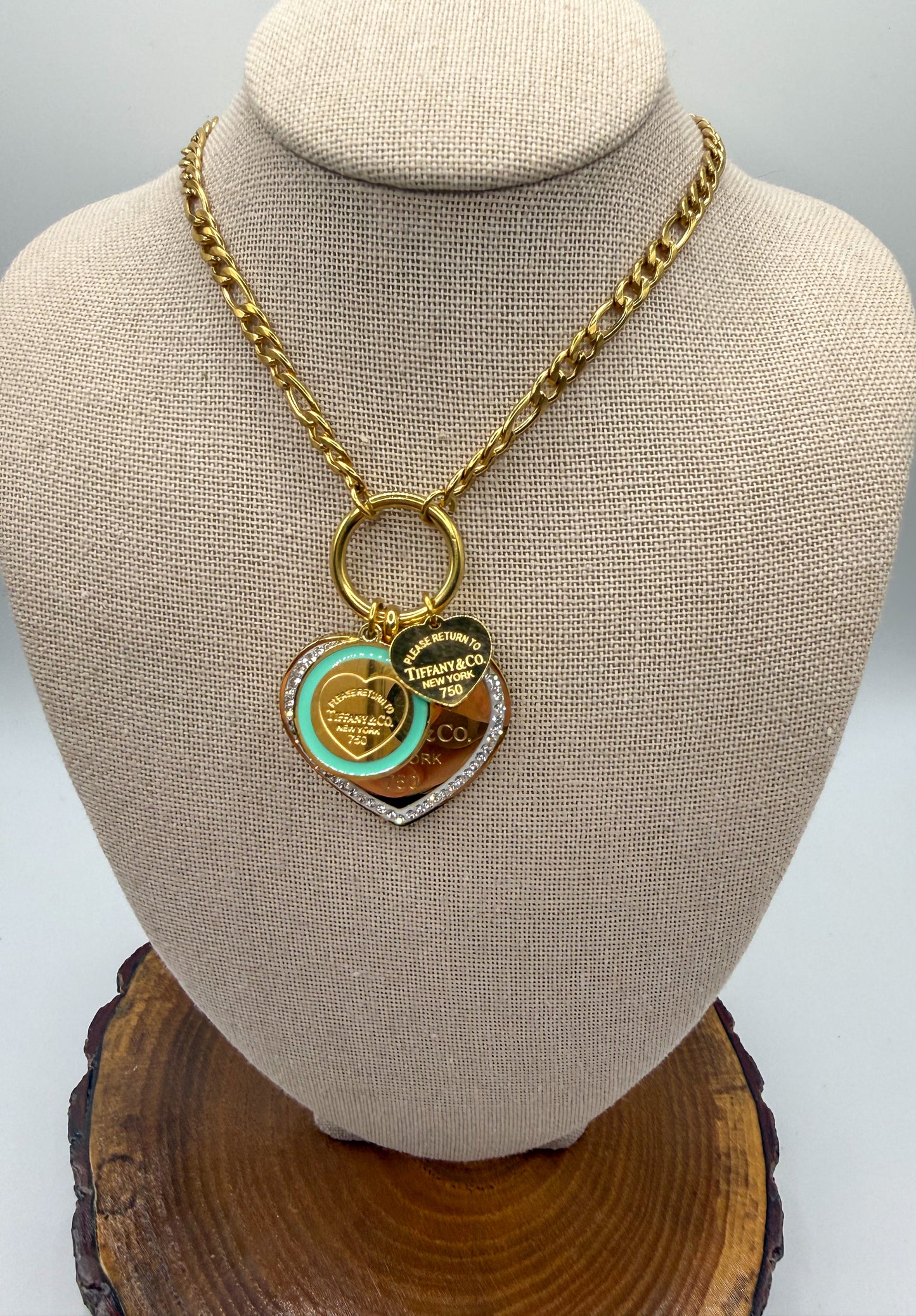 Gold T&Co Trio Charm Stainless Steel Pendant Necklace