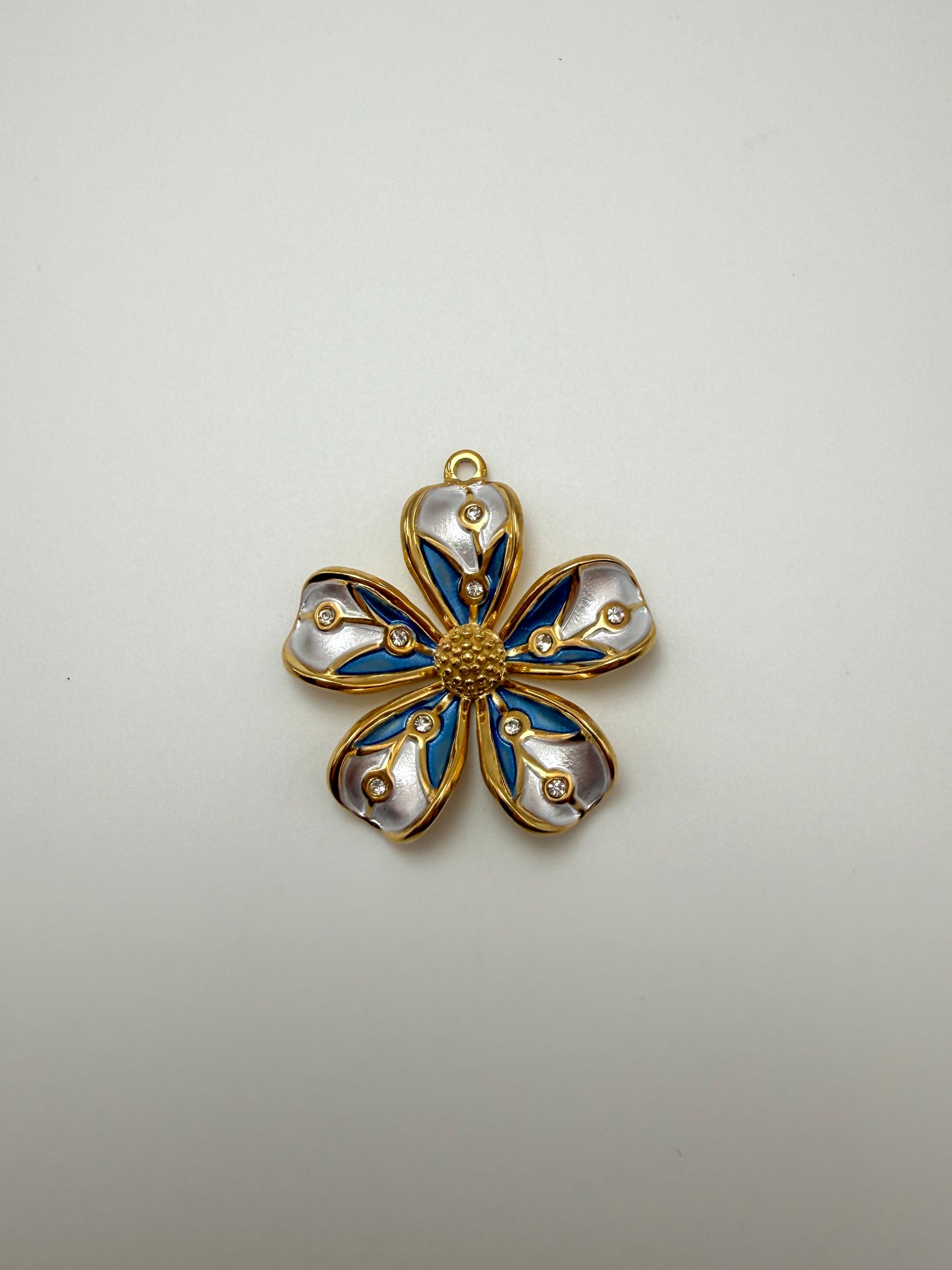 Stainless Steel Gold & Enameled Elegant Flower Pendant