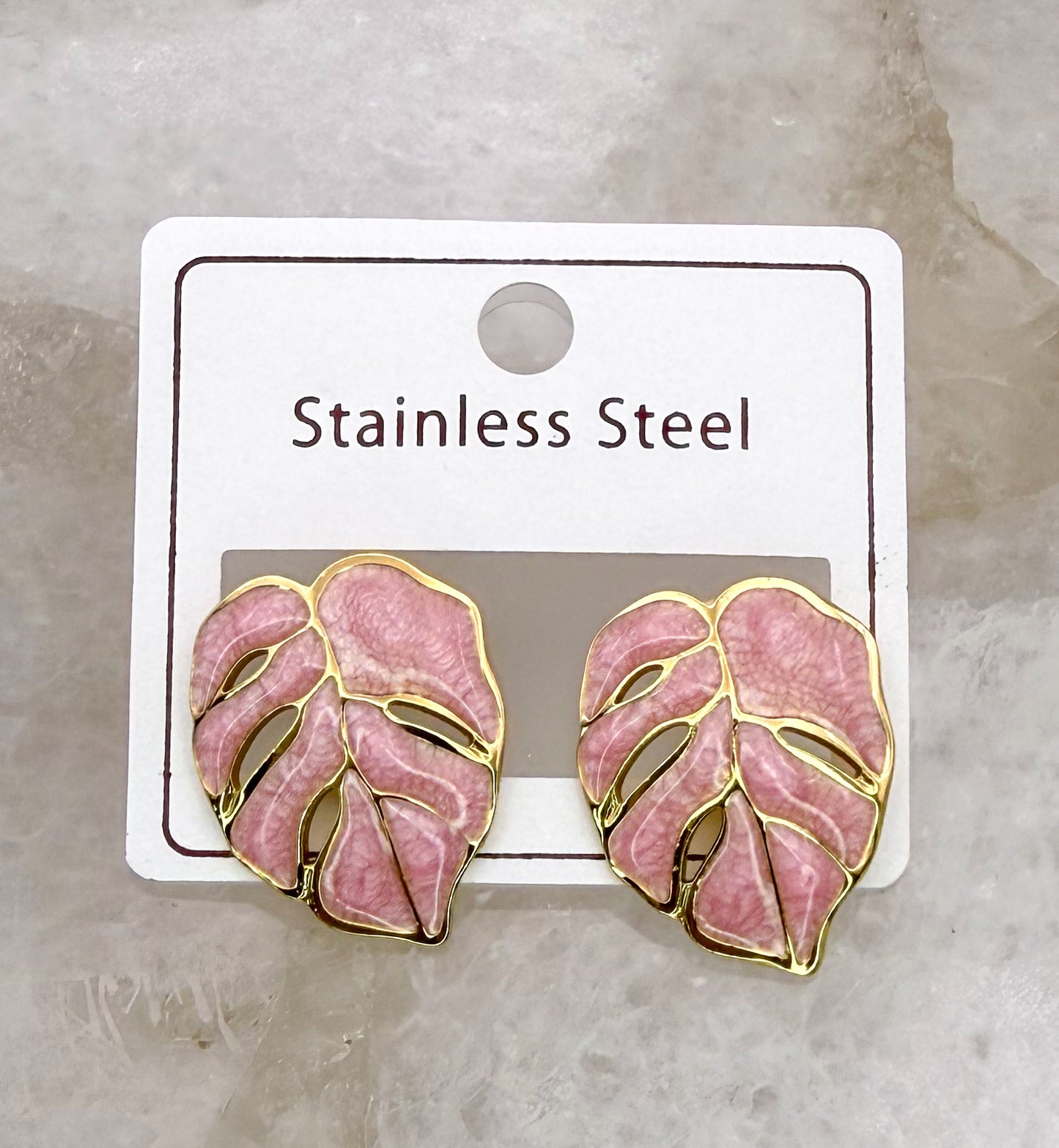 Colorful Monstera Leaf Gold Stainless Steel Stud Earrings