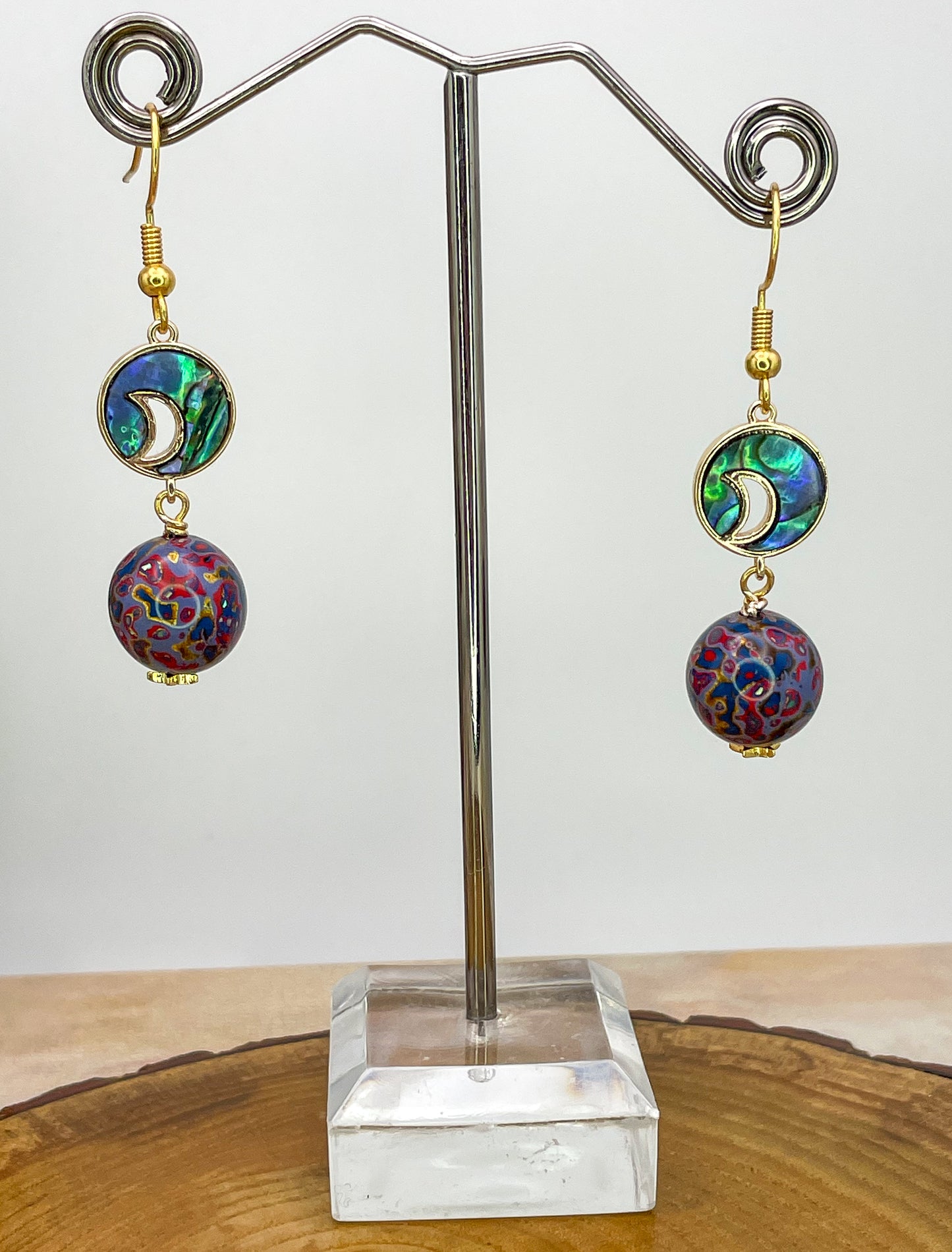 Handmade Daji Lacquer Beaded Bling Earrings with Natural Opal Inclusions