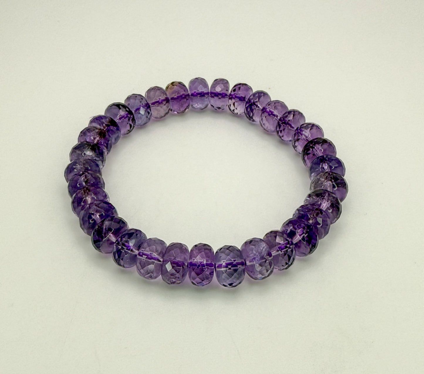 High Quality Natural Amethyst Faceted Donut Shaped Beaded Bracelet