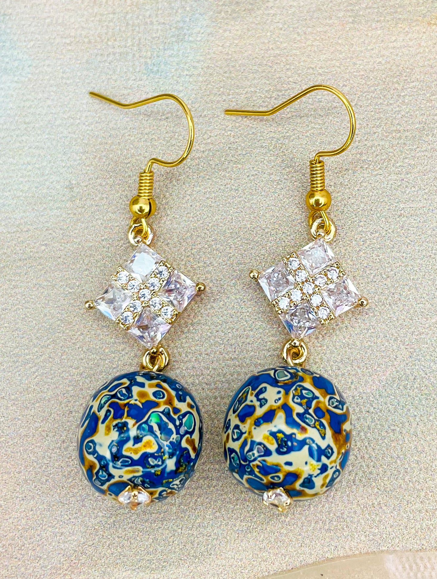 Handmade Daji Lacquer Beaded Bling Earrings with Natural Opal Inclusions