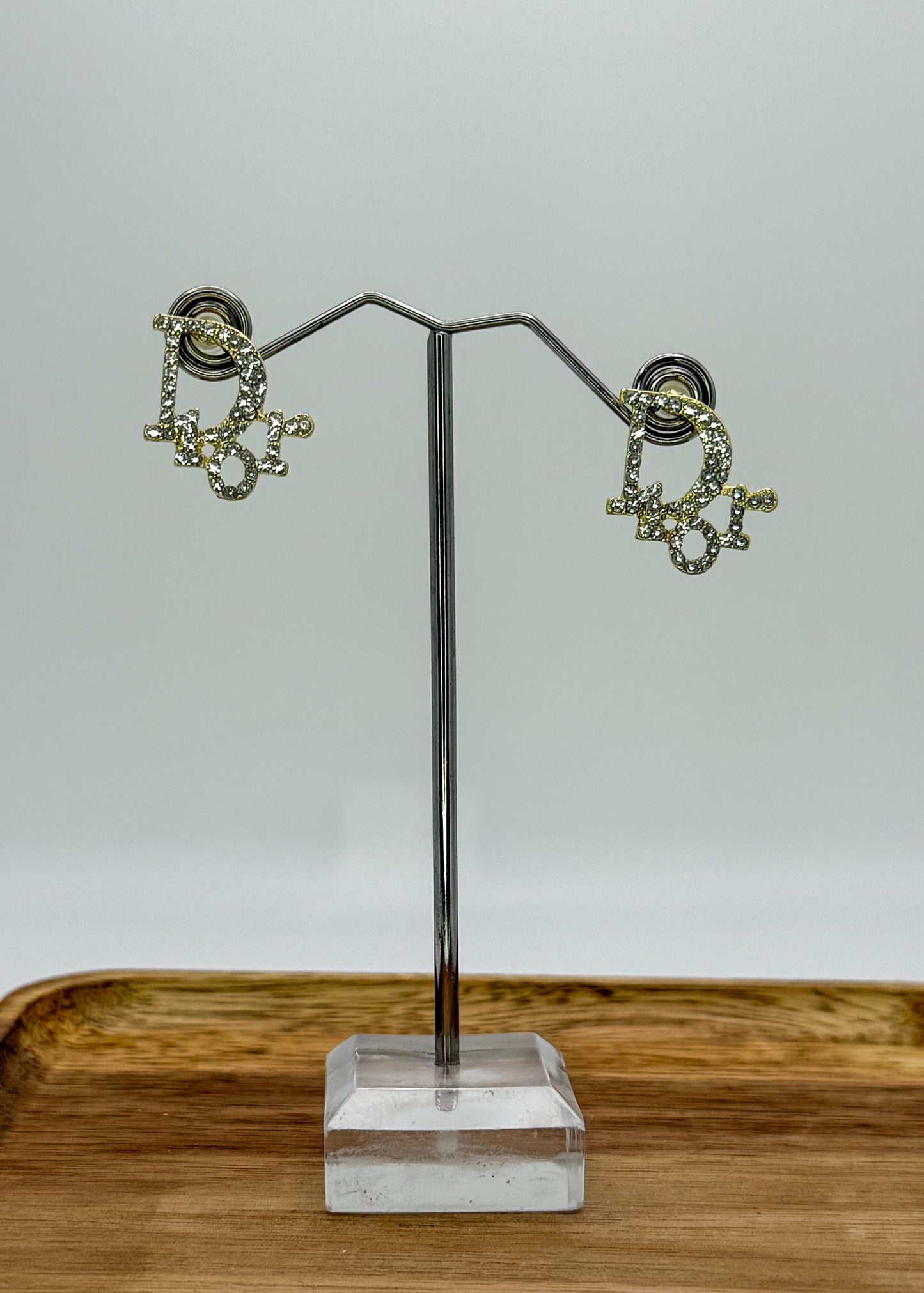 Gold Dior Designer Stud Earrings