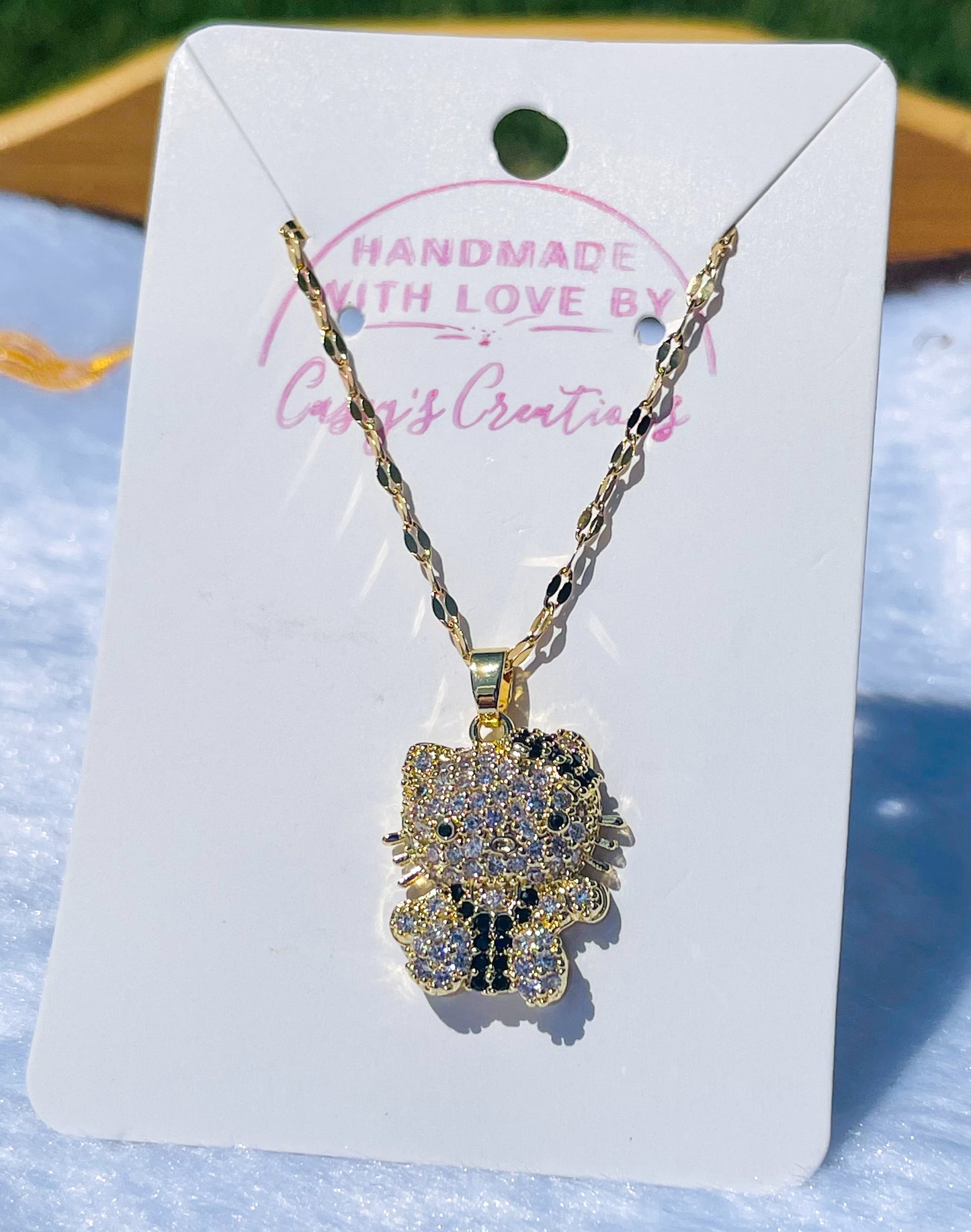 Bling Hello Kitty 14k Gold Filed or S925 Sterling Silver Necklaces