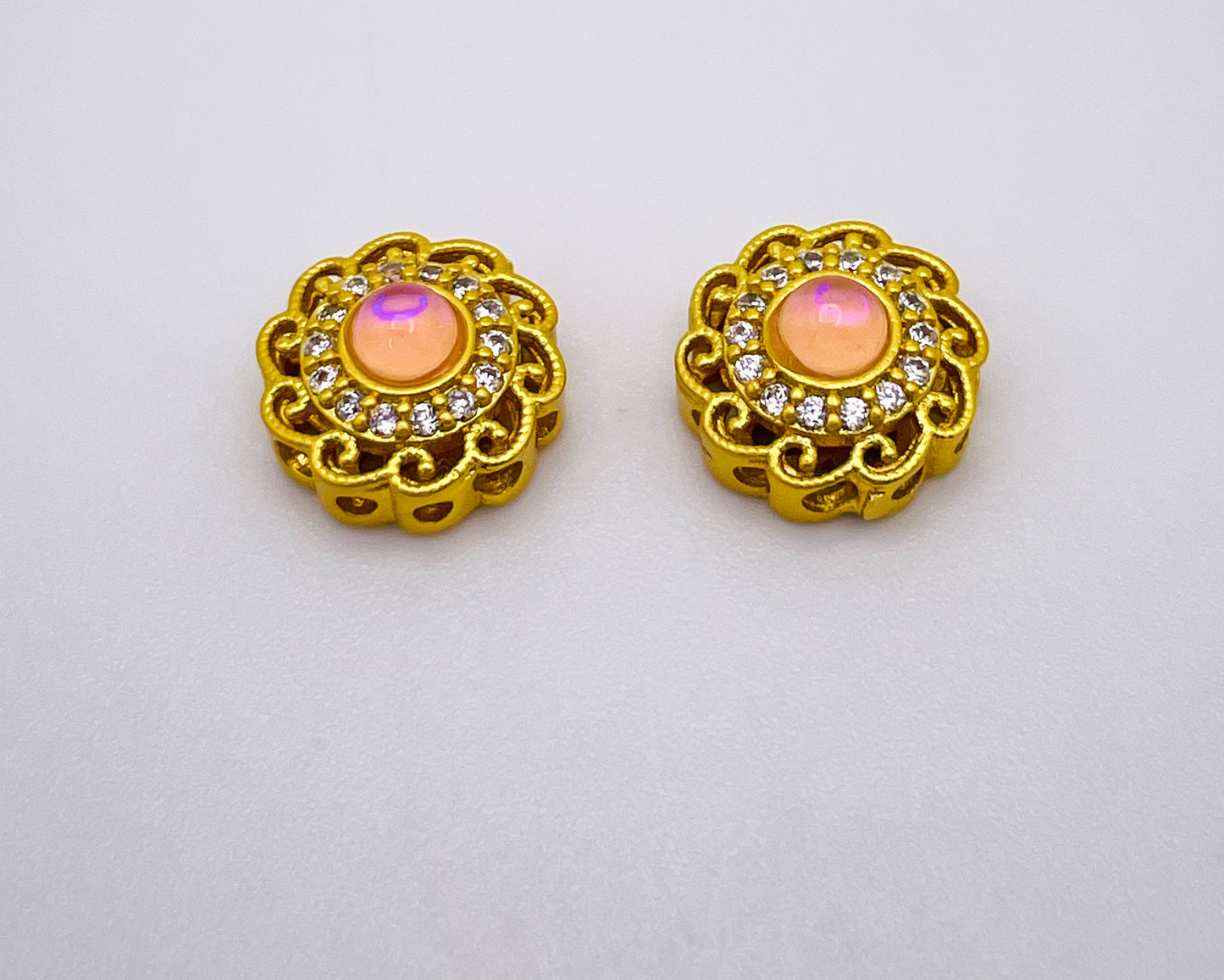 Pink Opal Round Gold Elegant Charm Beads