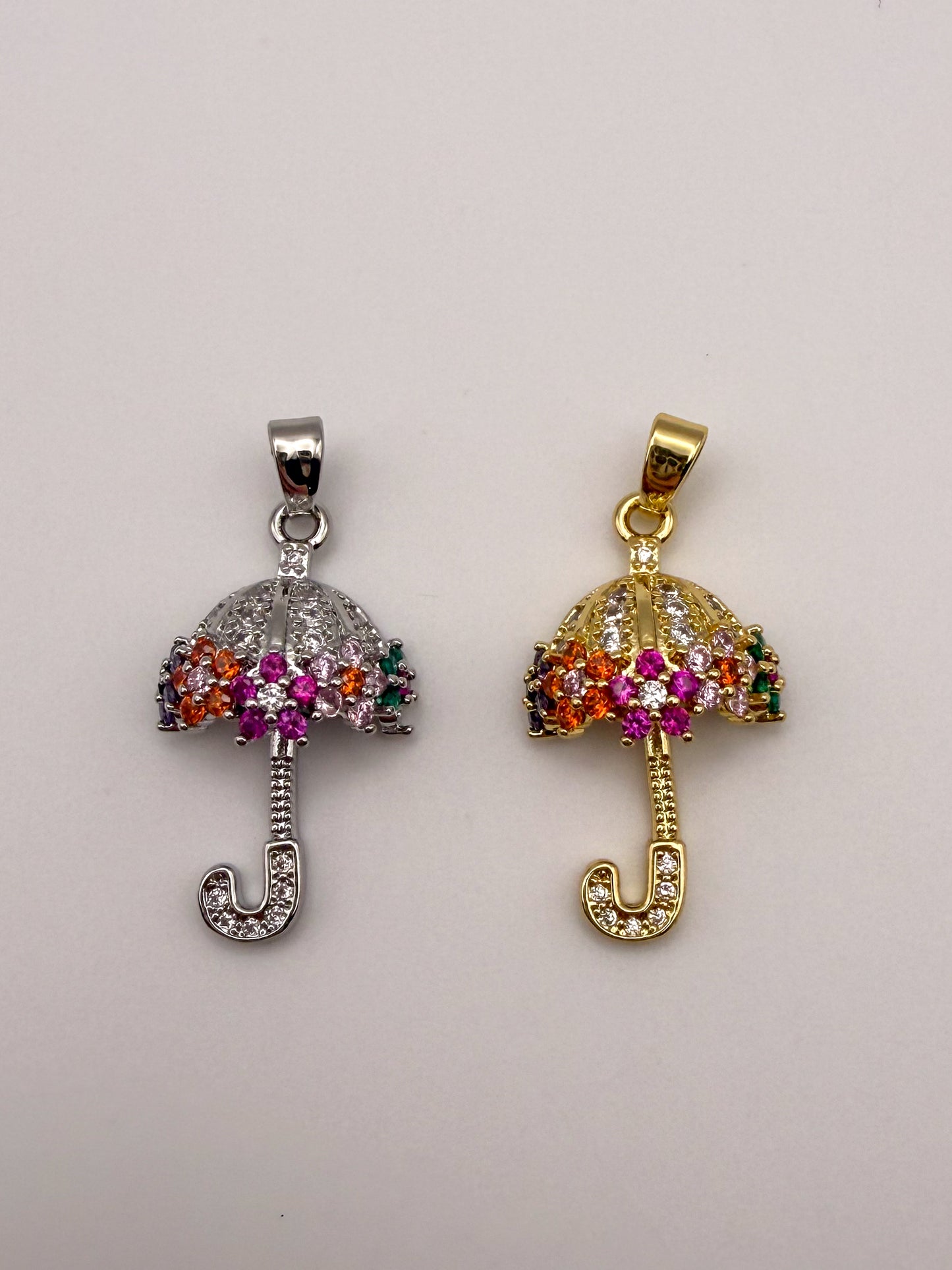 Colorful Zircon Gold & Silver Umbrella Charm Pendant
