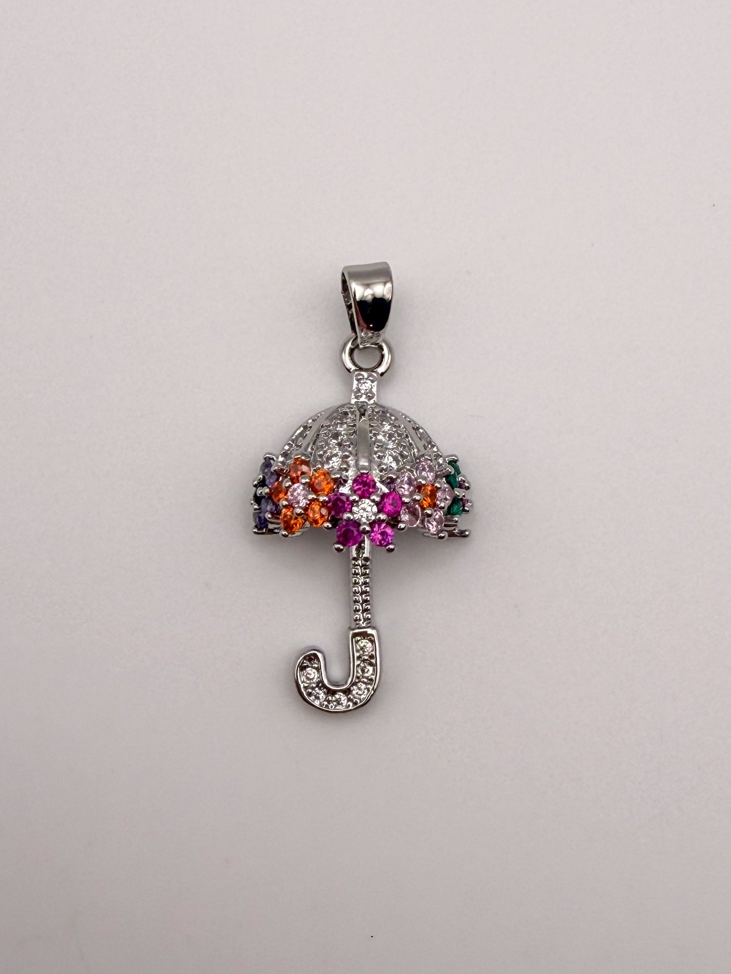 Colorful Zircon Gold & Silver Umbrella Charm Pendant
