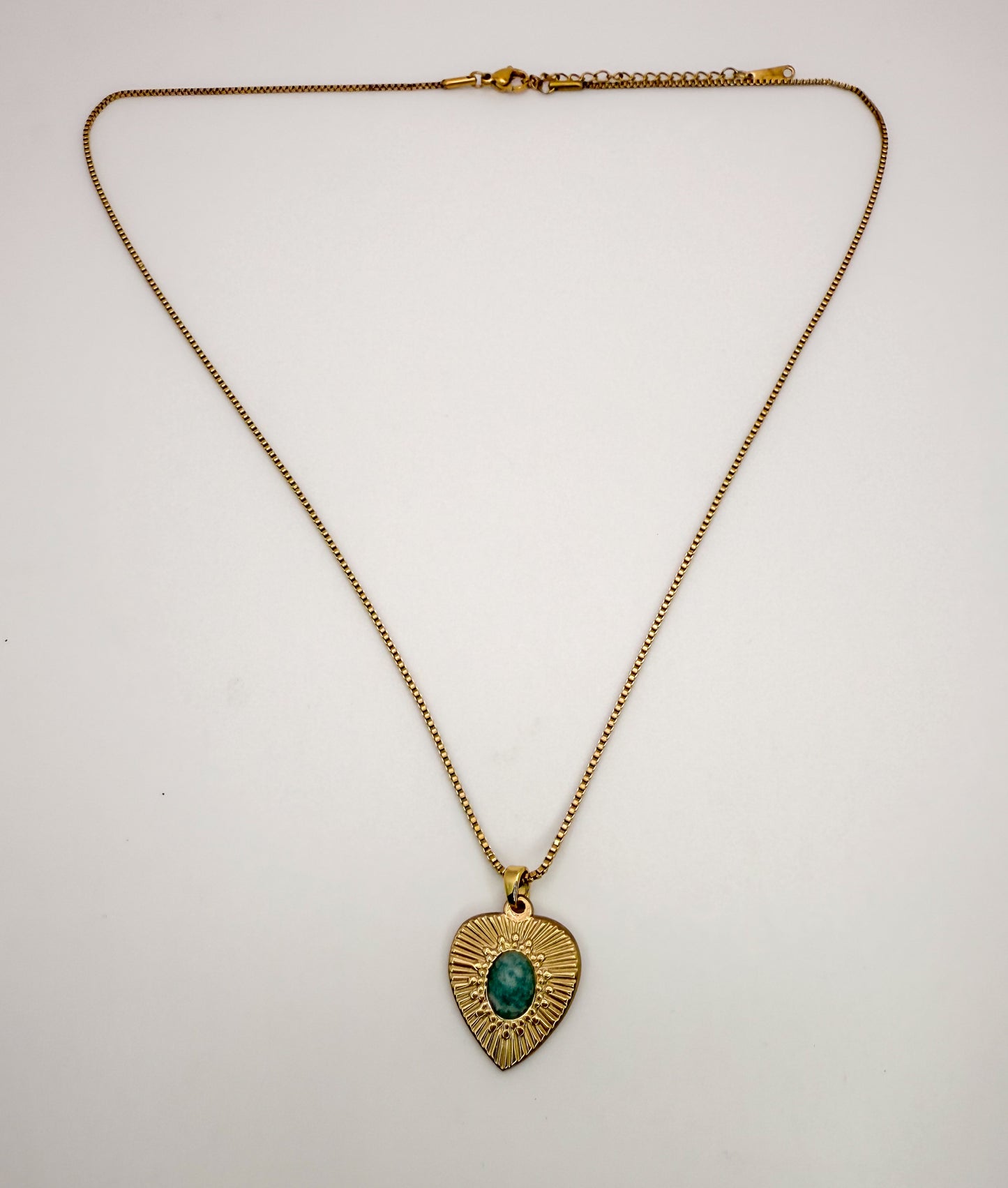 Heart of Gold Necklace- Natural Gemstones, Gold Stainless Steel Pendant Necklace