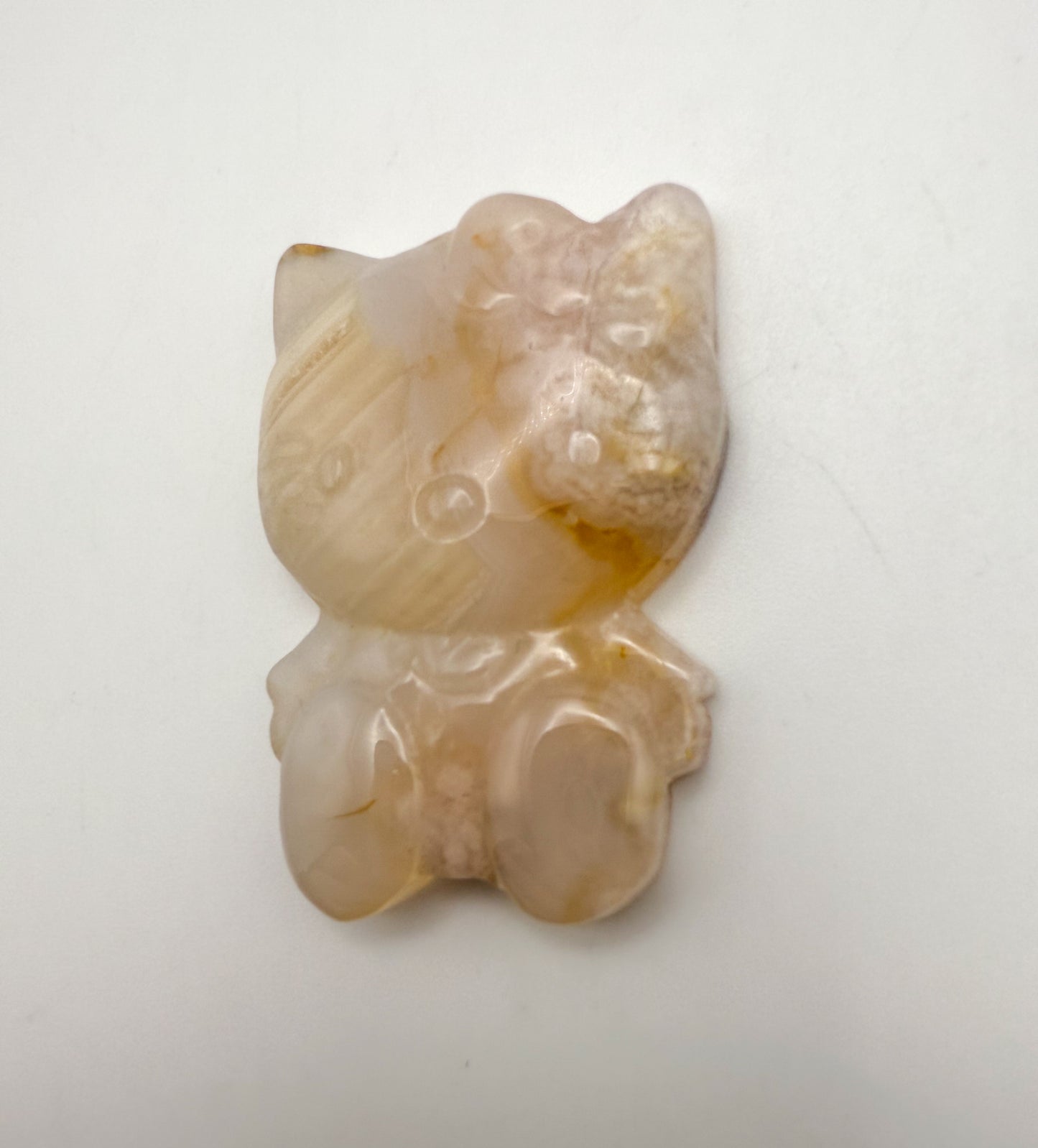 Natural Flower Agate & White Agate Crystal HK Kitty Flatback Decor
