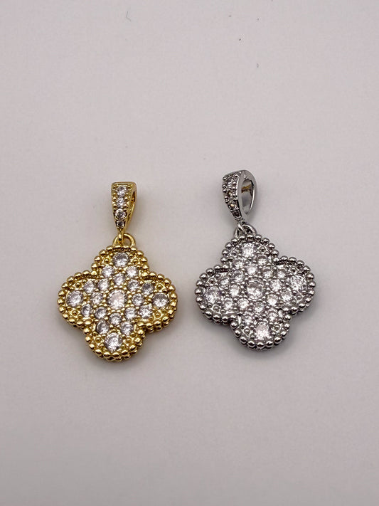 Gold & Silver Zircon Covered Clover  Charm Pendants