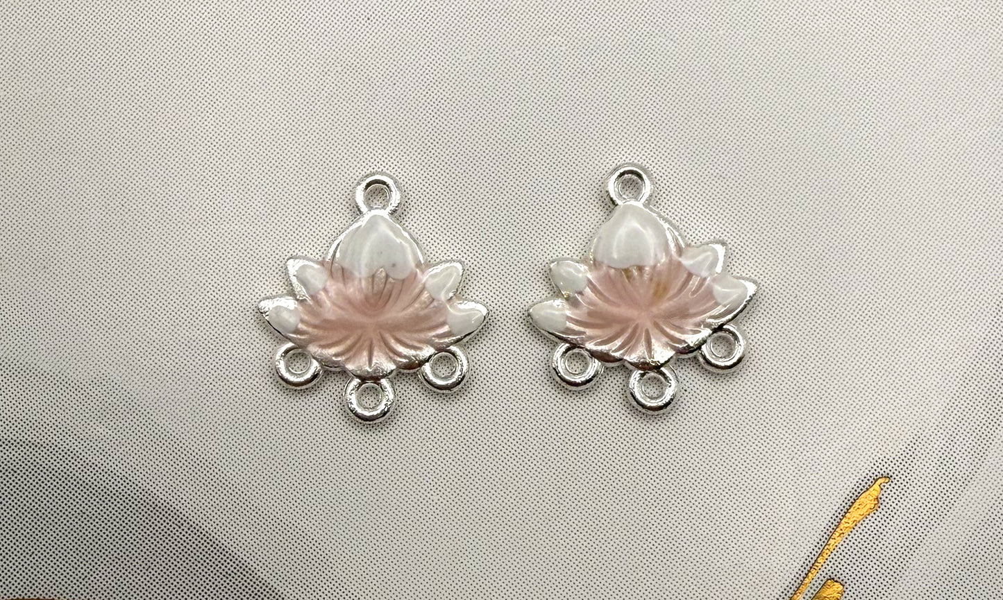 Silver Lotus Enameled Chandelier Metal Charms