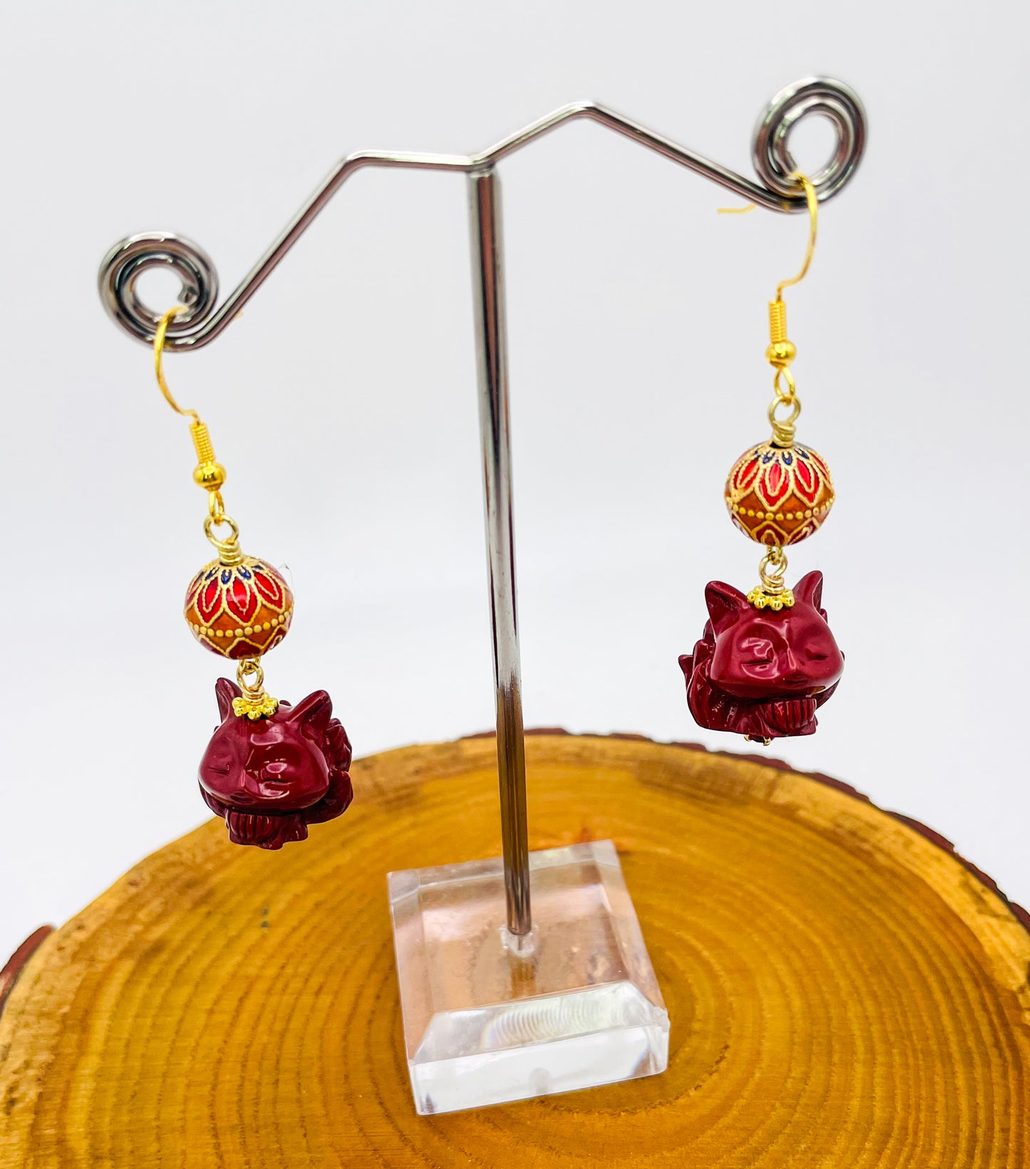 Cinnabar Nine Tail Fox Earrings