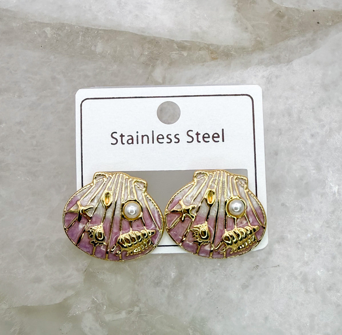 Gold Stainless Steel Colorful Shell Stud Earrings