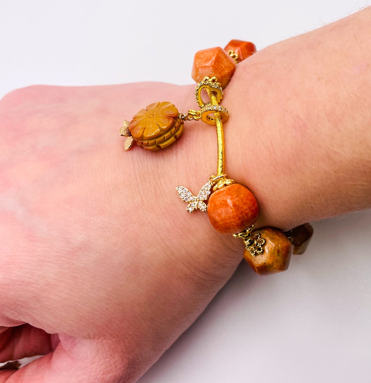 Natural Coral Jade Statement Bracelet