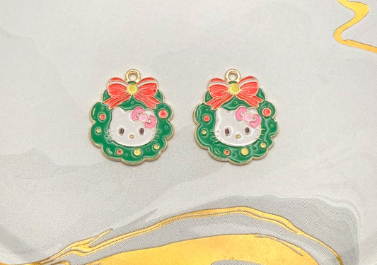 Hello Kitty Christmas Wreath DIY Metal Charm